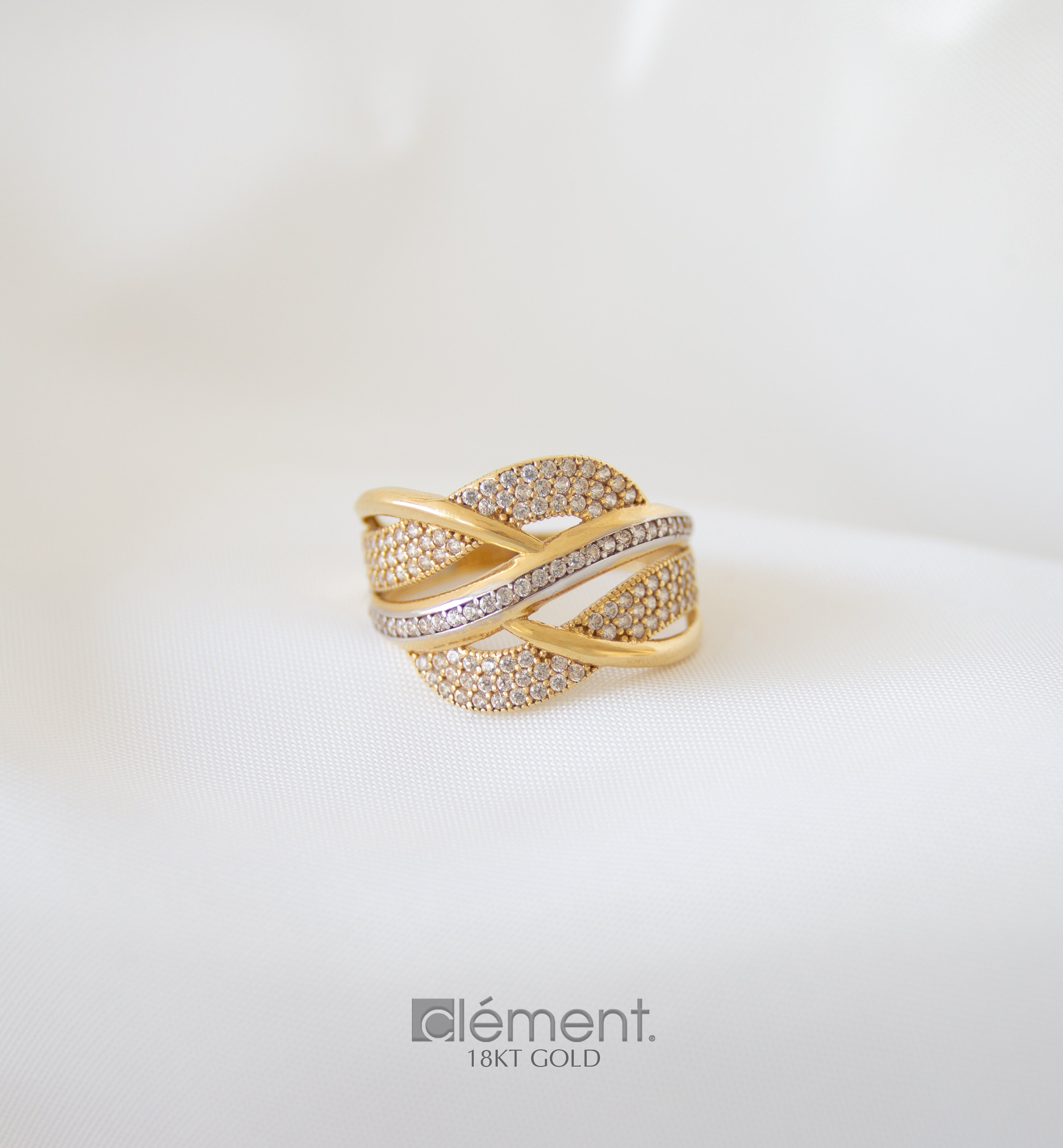 18ct Gold Two-Tone Ring with Cubic Zircon Stones