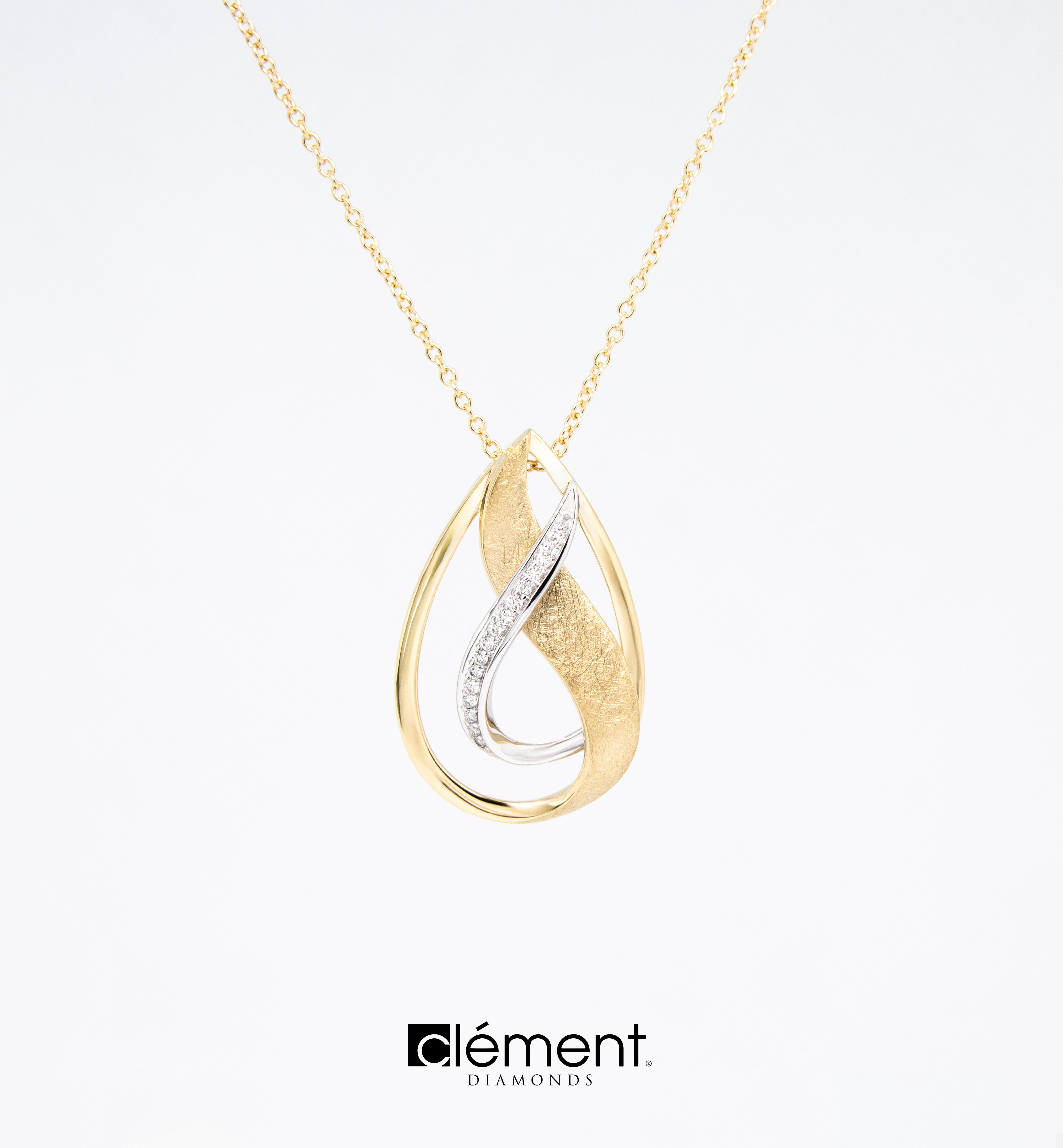 18ct Gold Two-Tone Diamond Wave Pendant