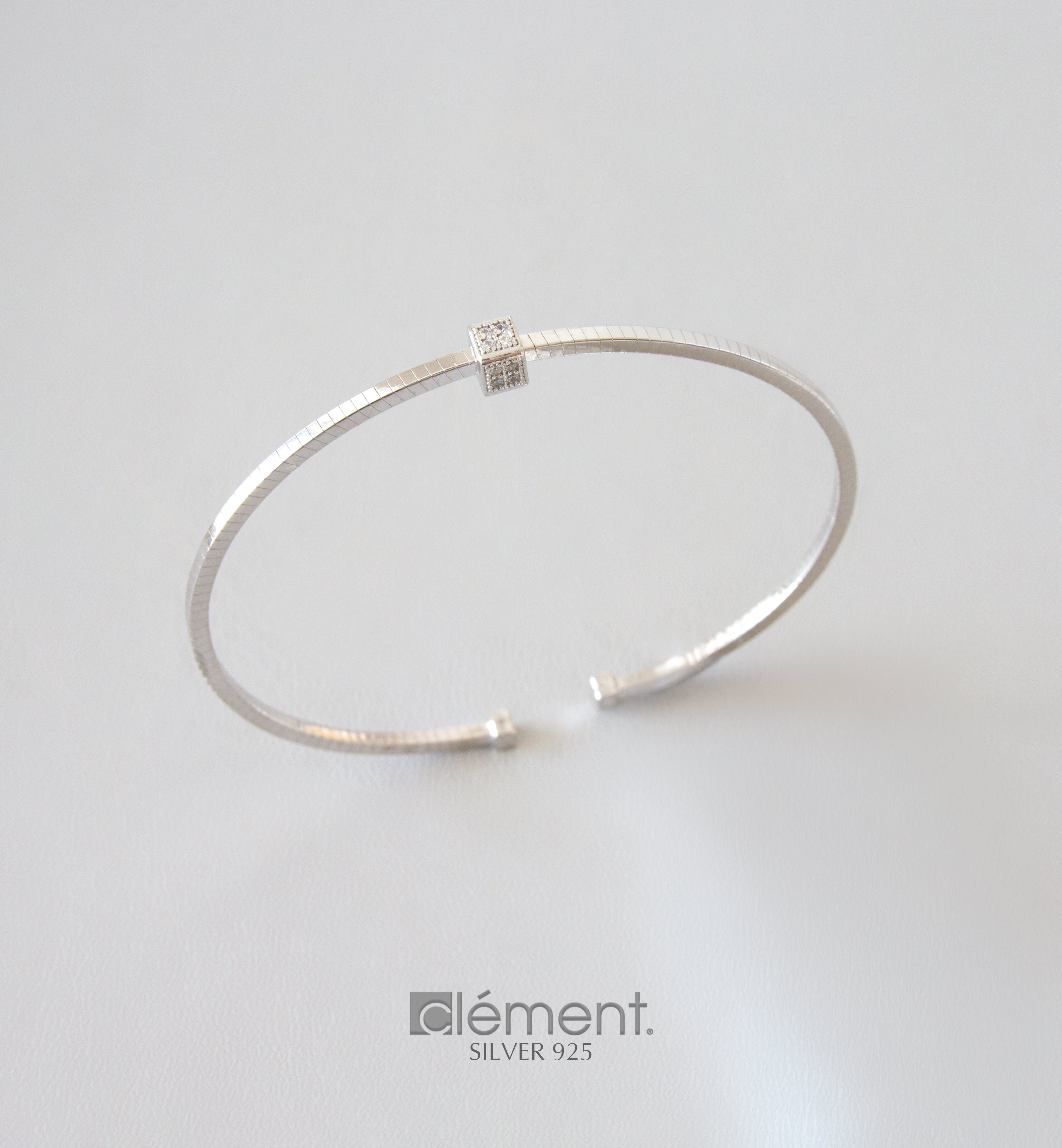 Silver 925 Design Bangle with CZ Stones