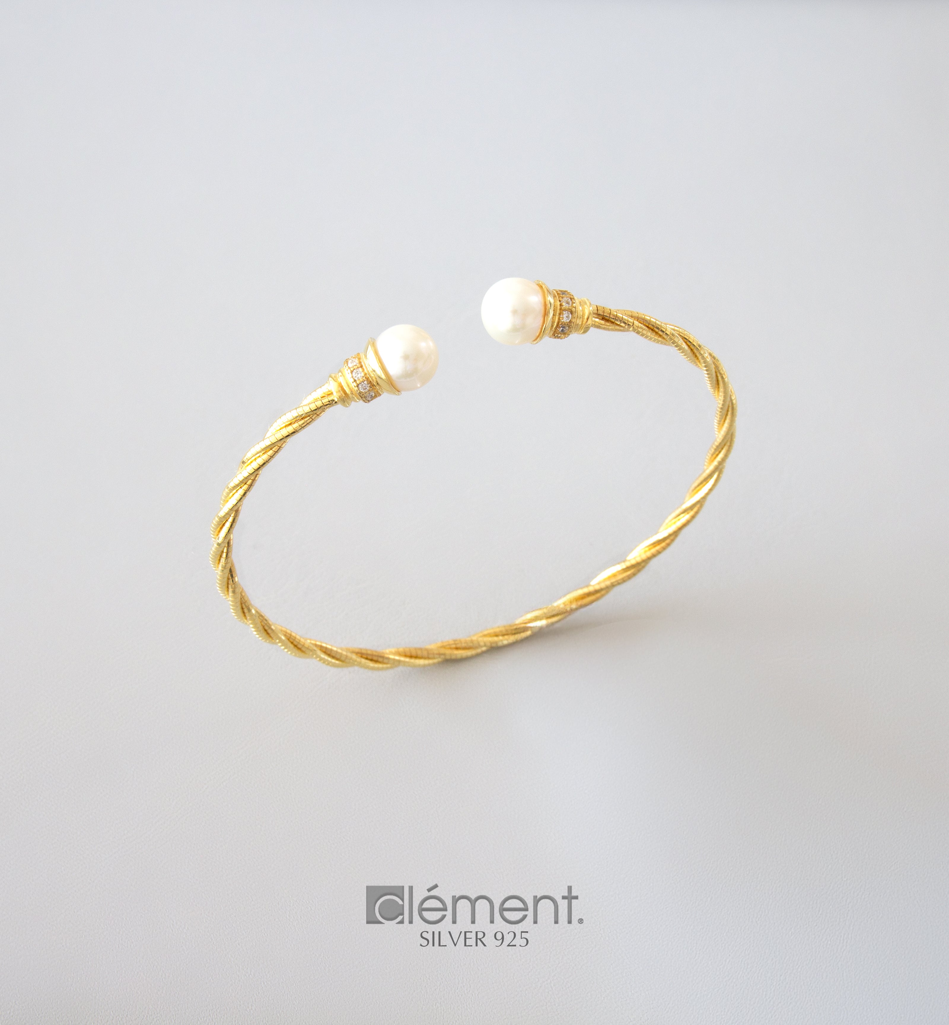 Silver 925 Yellow Gold Bangle with FW Cultured Pearl