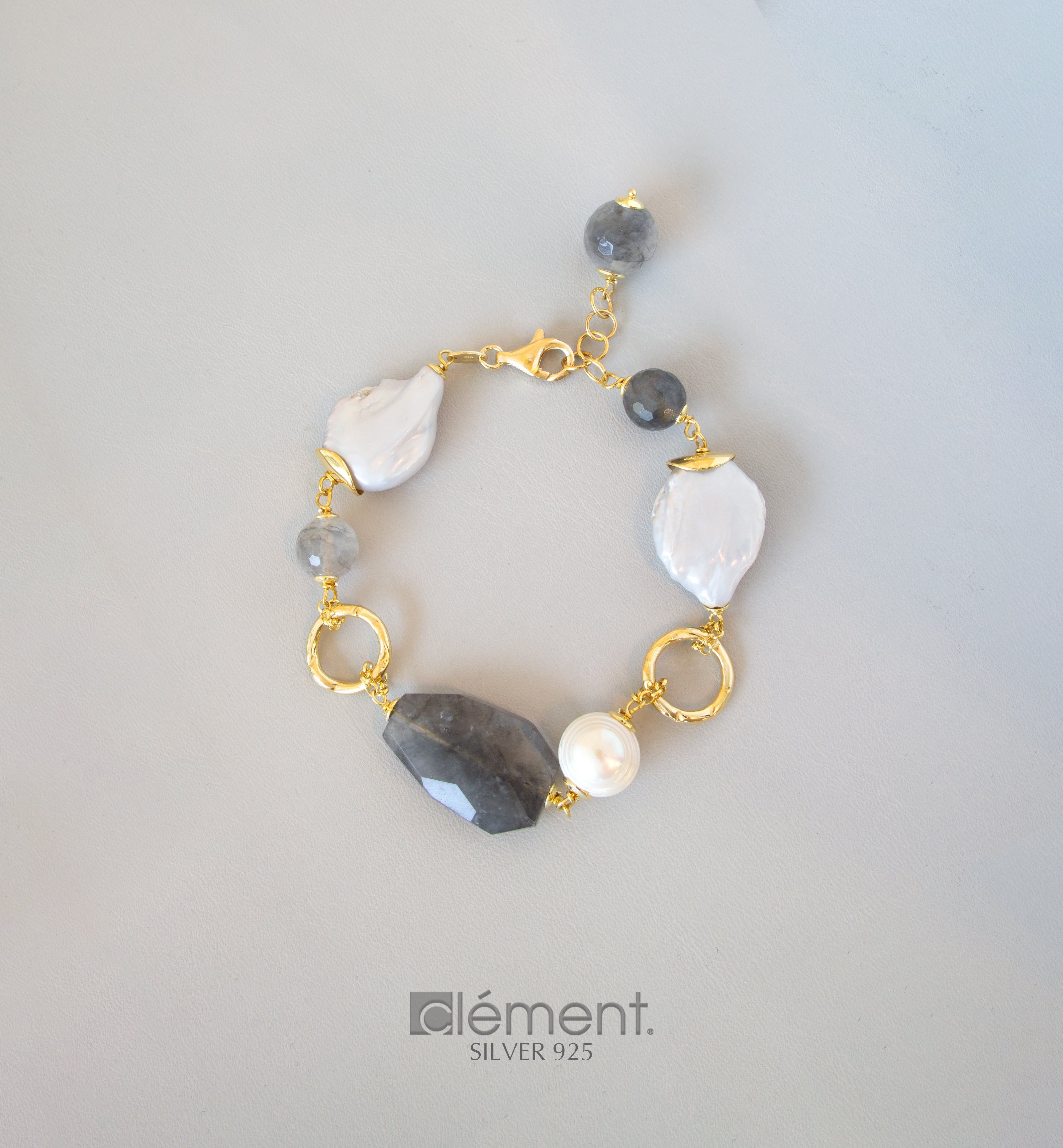 Silver 925 Semi-Precious Stones and Pearls Bracelet