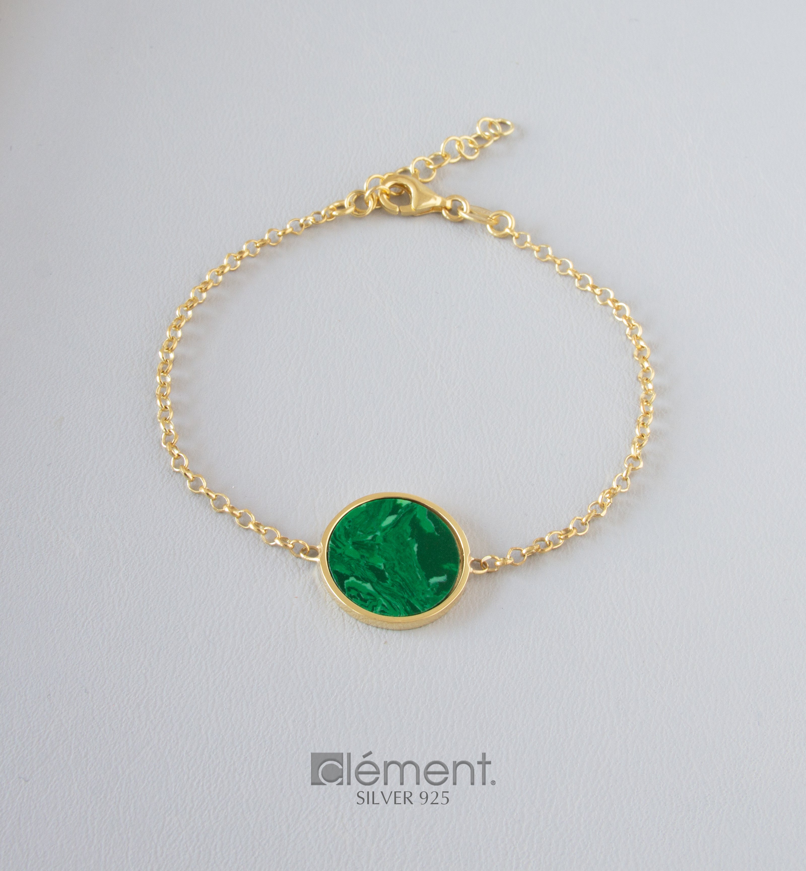 Silver 925 Yellow Gold Plated Malachite Tree of Life Bracelet