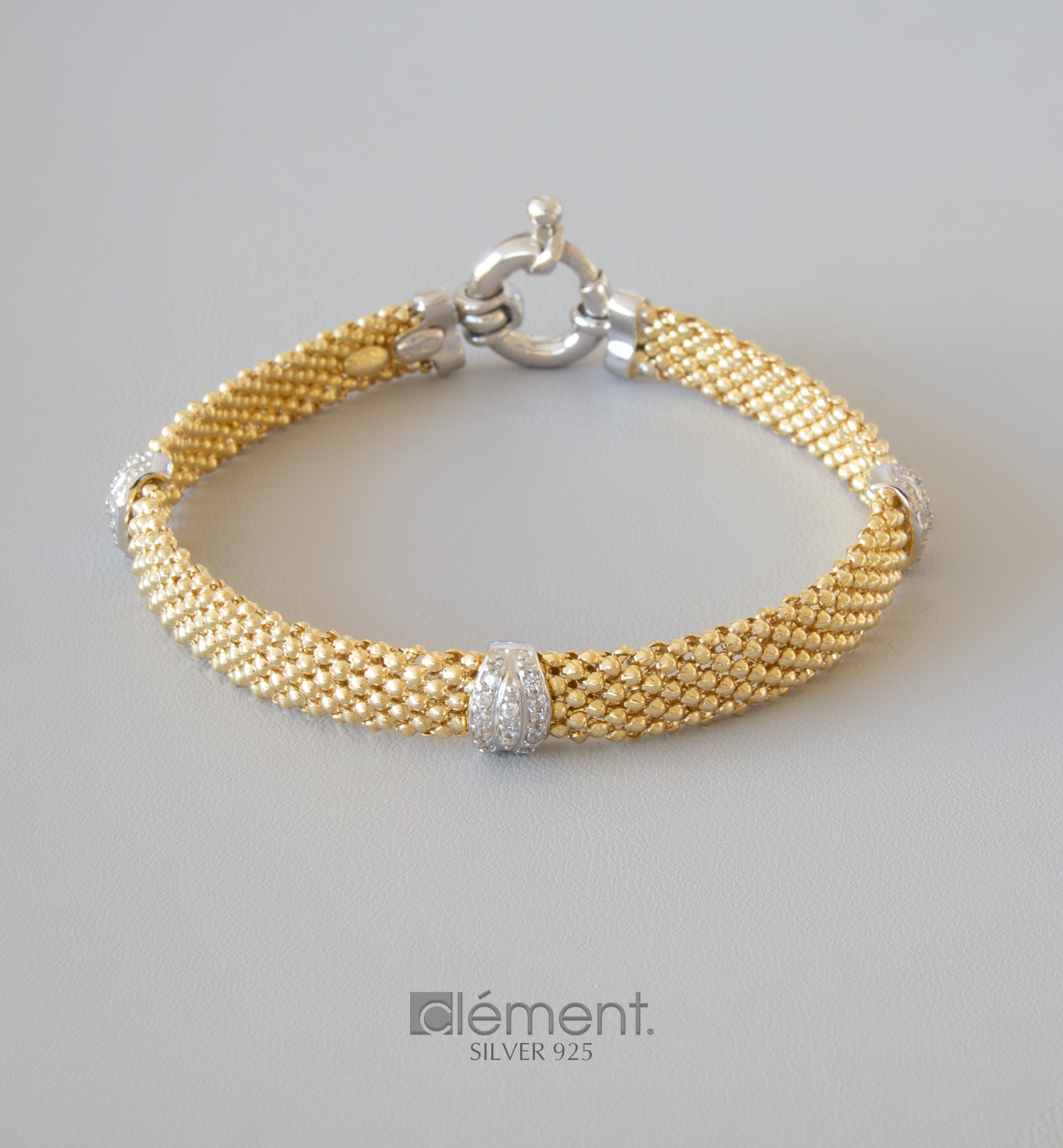 Silver 925 Two-Tone Bracelet with Cubic Zirconia Stones