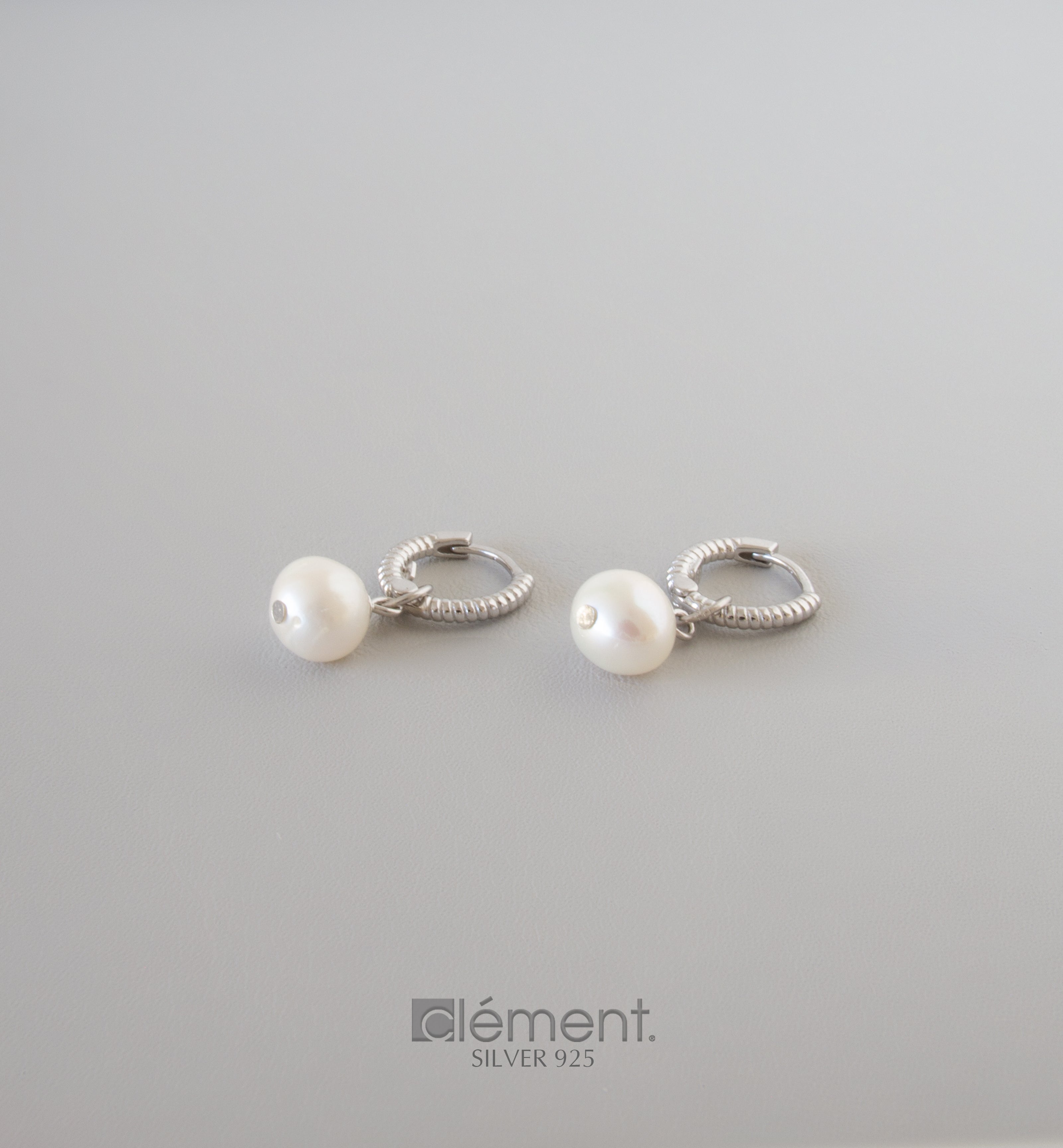 Silver 925 Hoop Earrings with Pearl
