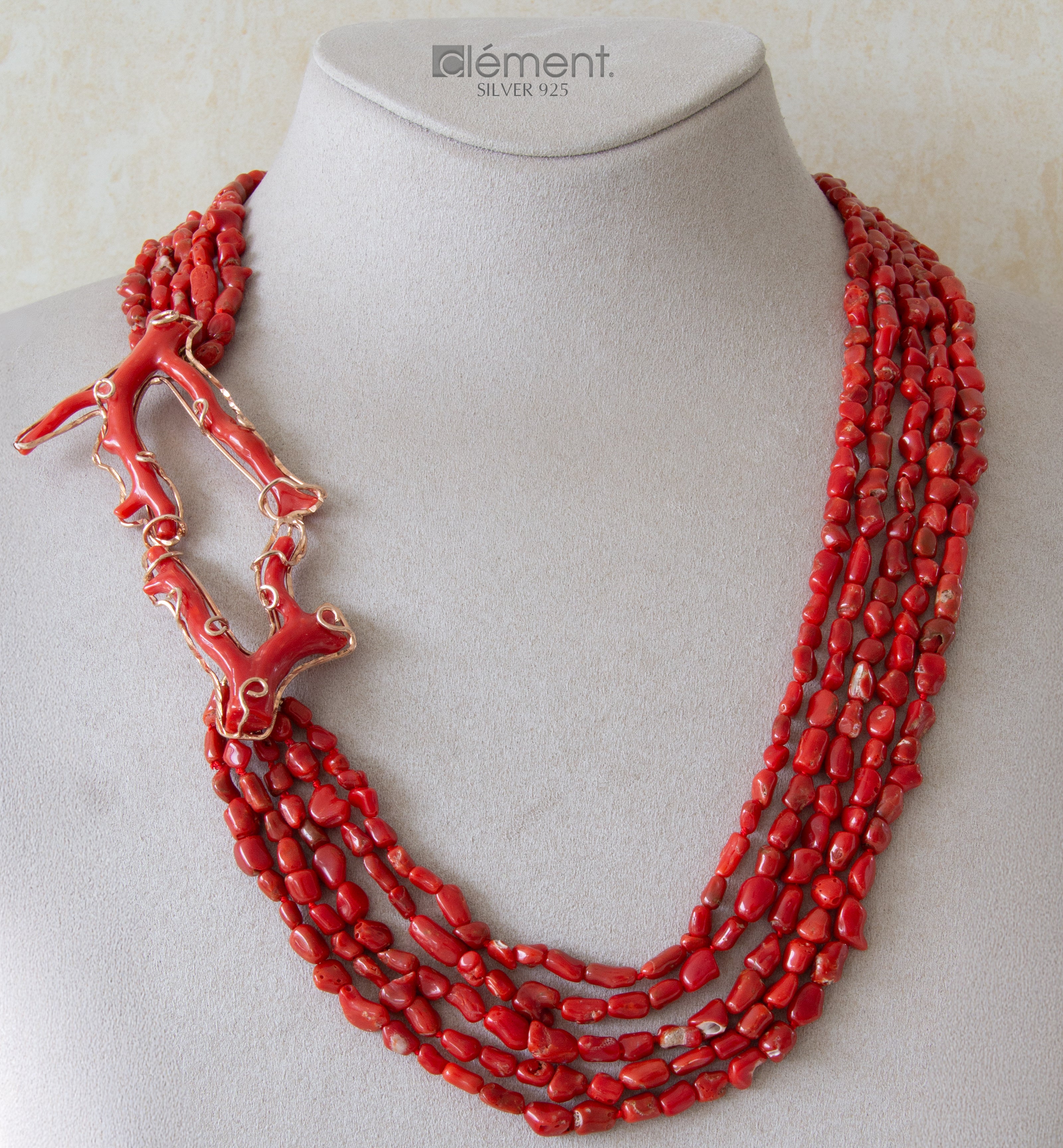 Coral Long Necklace Crafted with Silver 925