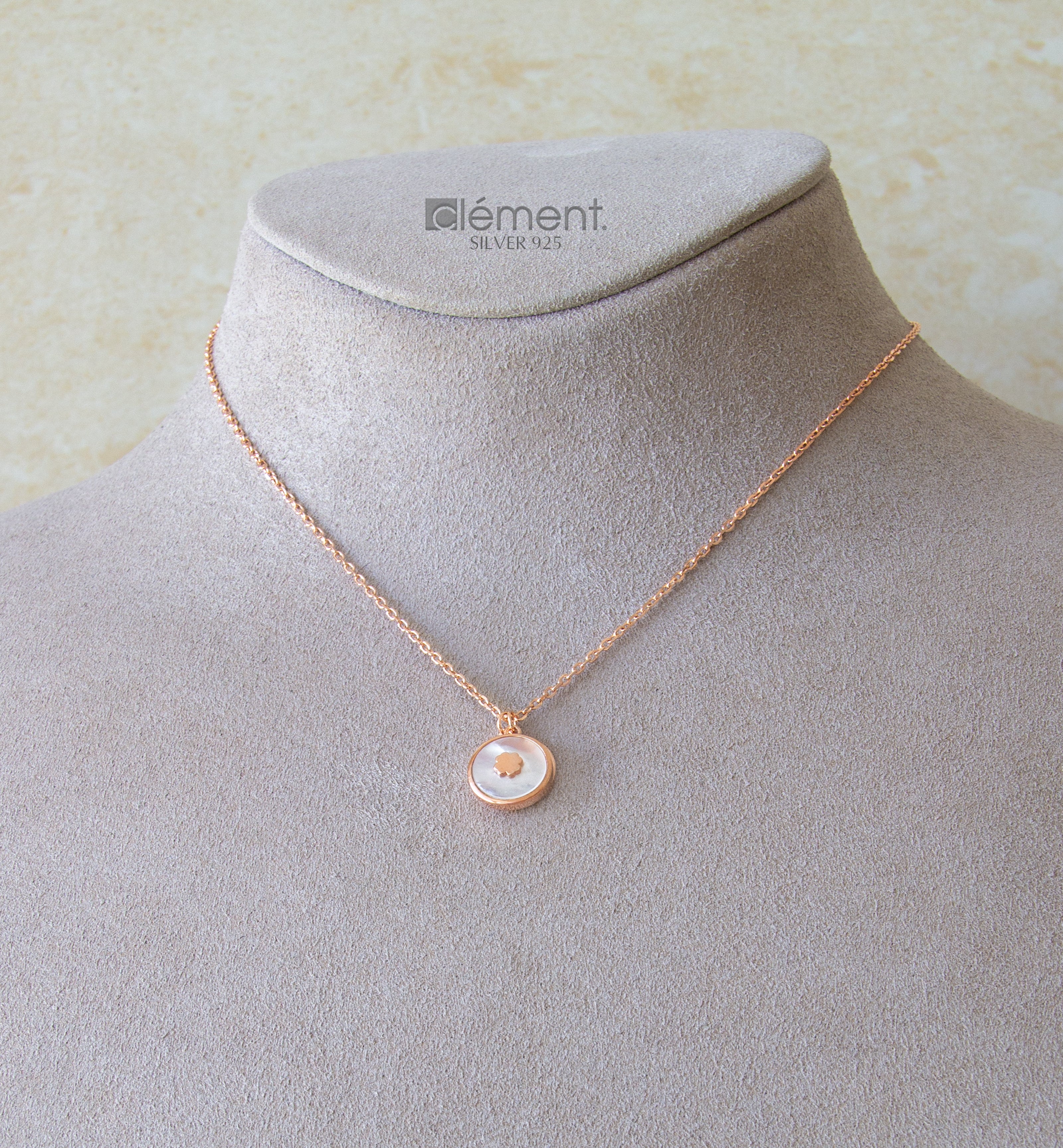 Silver 925 Rose Gold Plated Mother of Pearl and CZ Stones Necklace