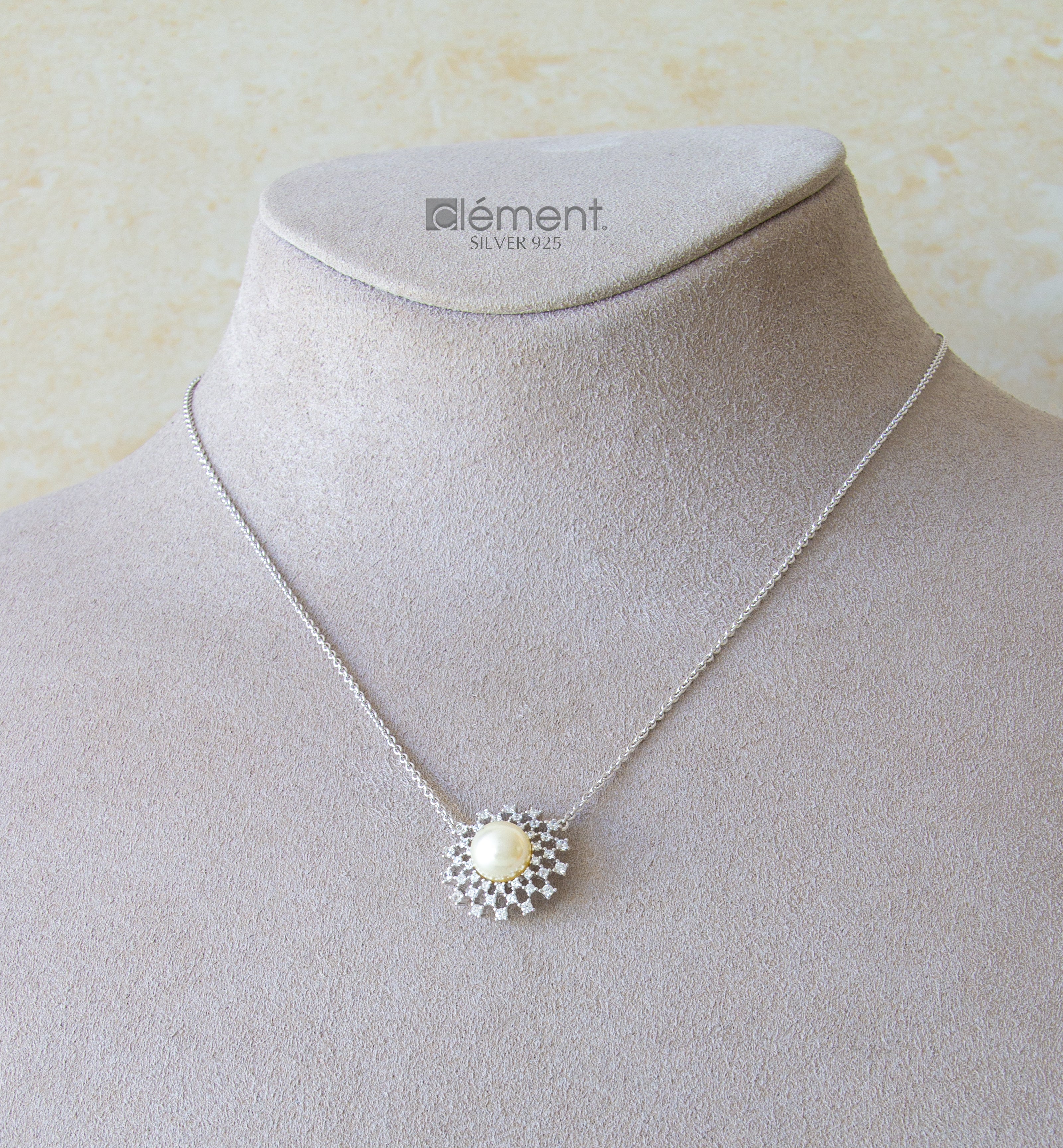 Silver 925 Pearl & CZ Stone Pendant Necklace