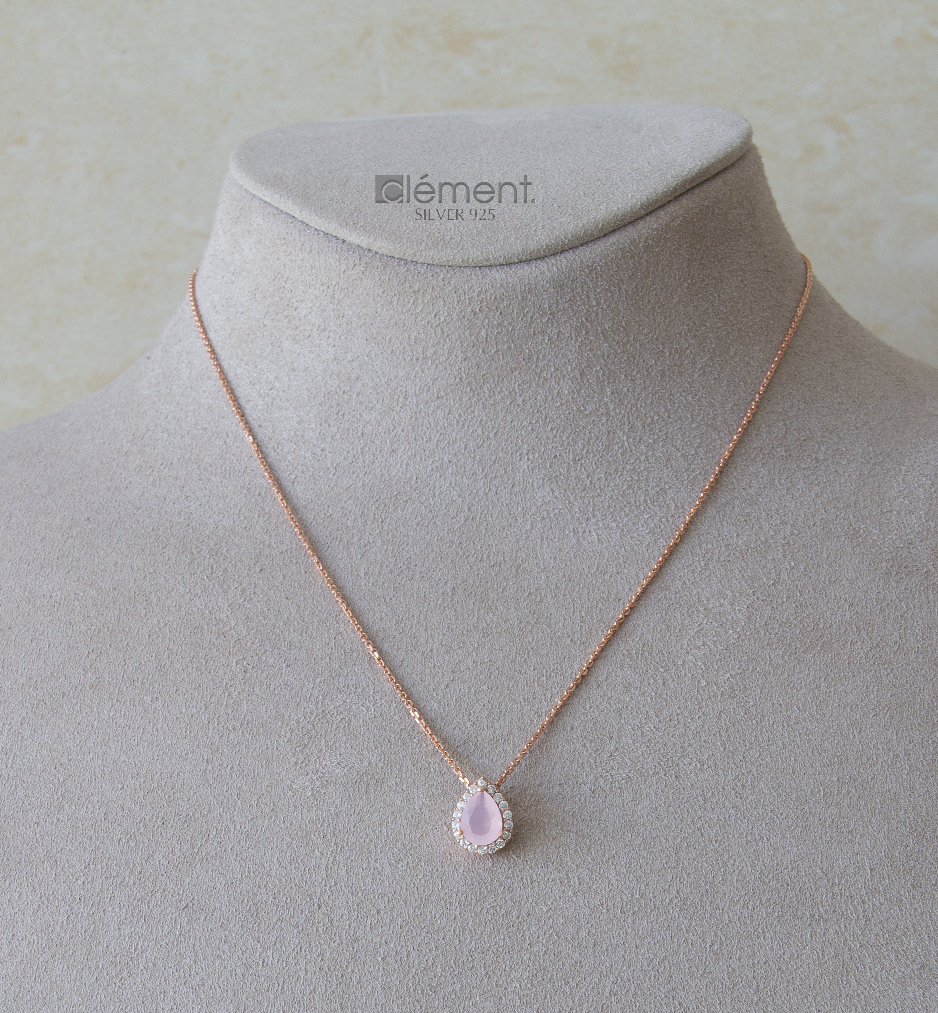 Silver 925 Rose Gold Plated Drop Pendant Necklace