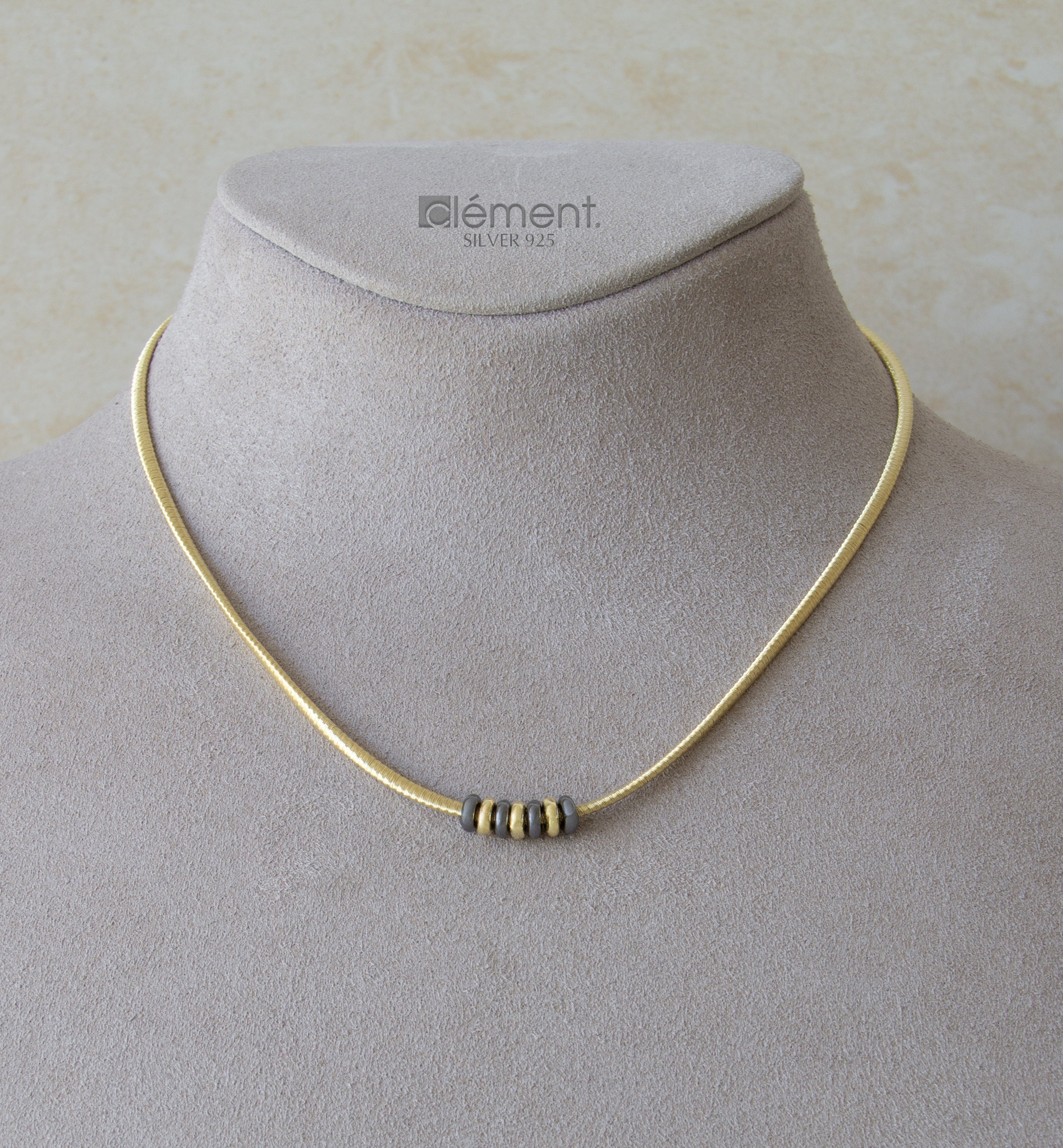 Silver 925 Yellow Gold Plated Bead Necklace