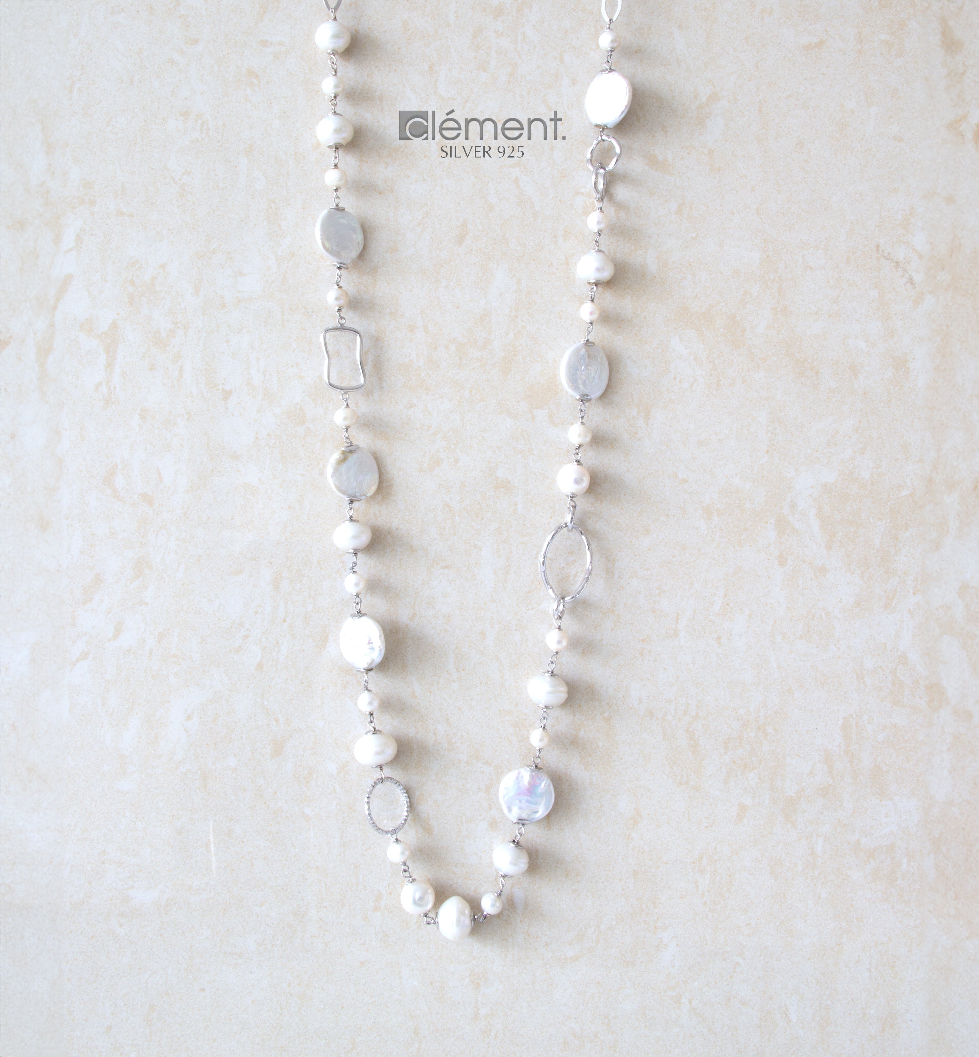 Silver 925 Long Pearl Necklace