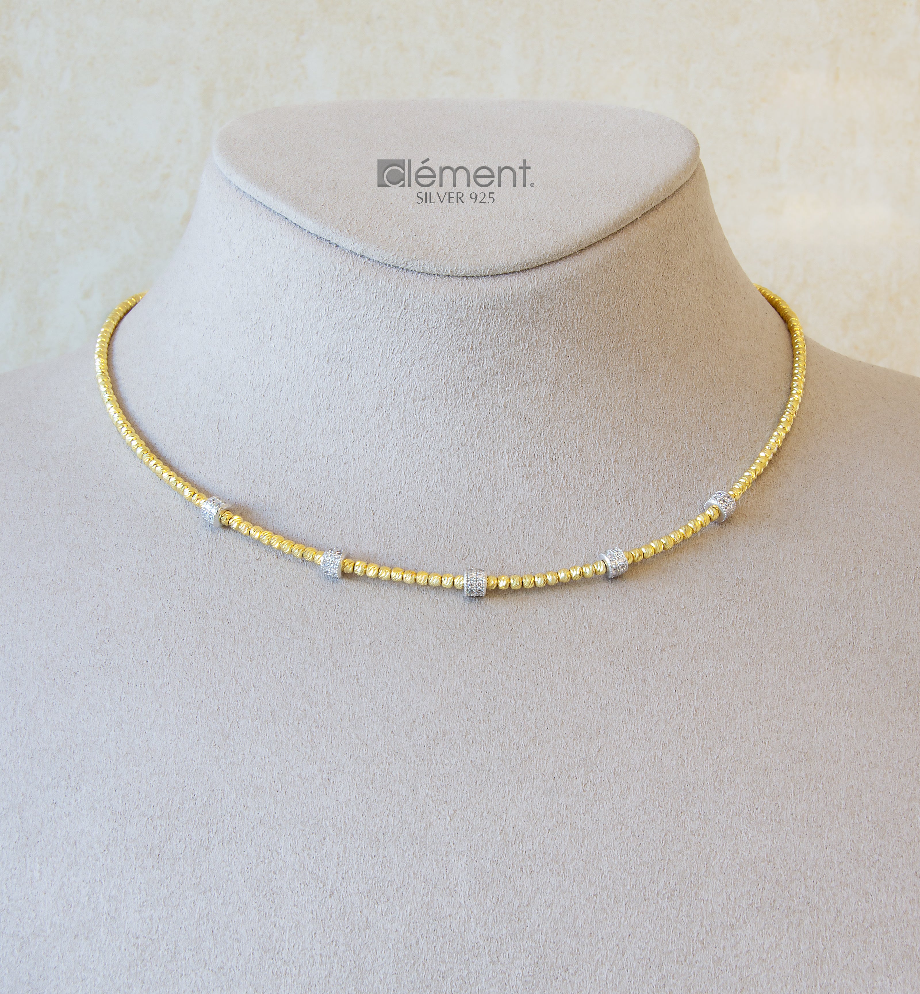 Silver 925 Yellow Gold Plated Necklace with CZ Stones