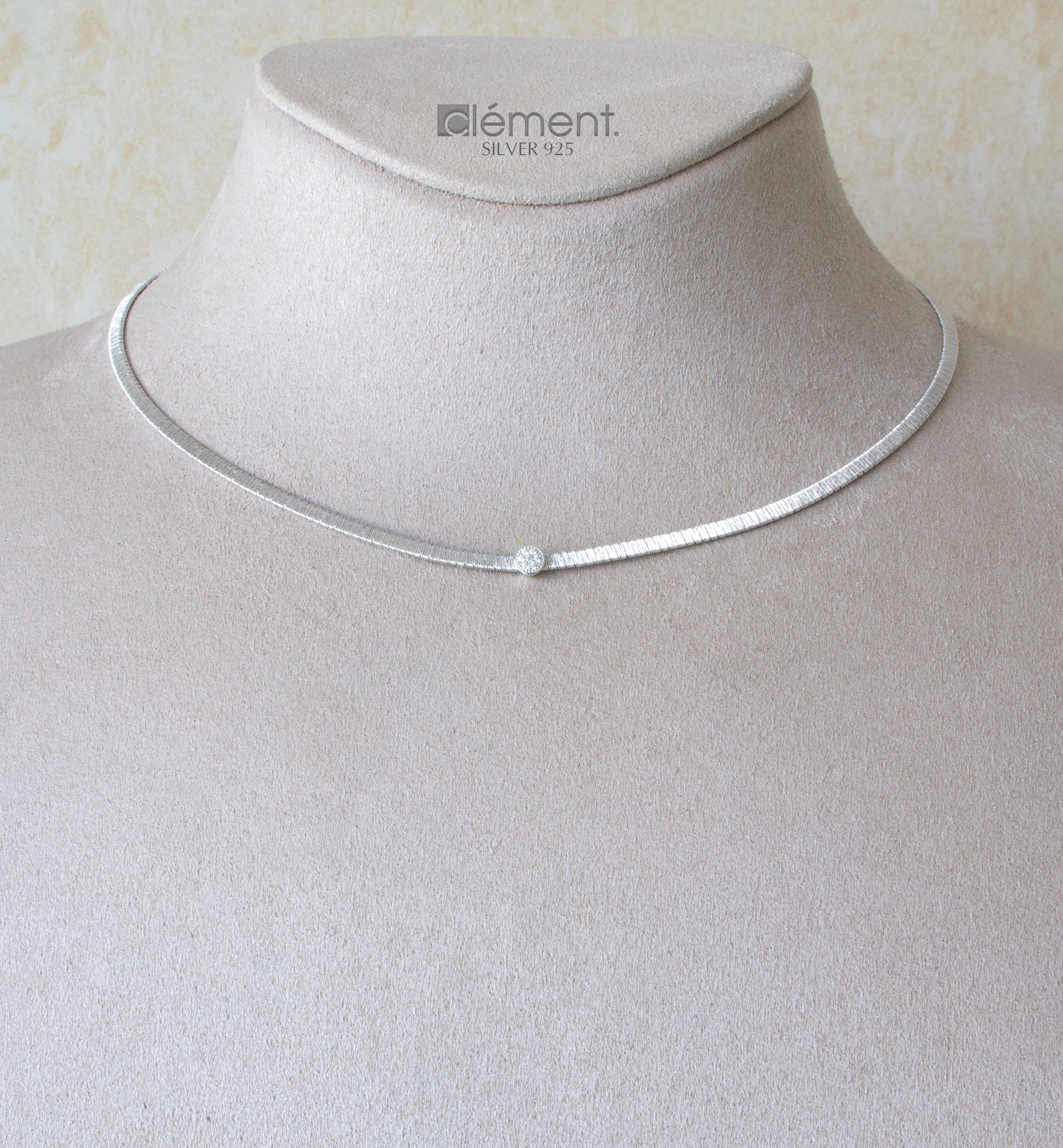 Silver 925 Flat Necklace with CZ Stone