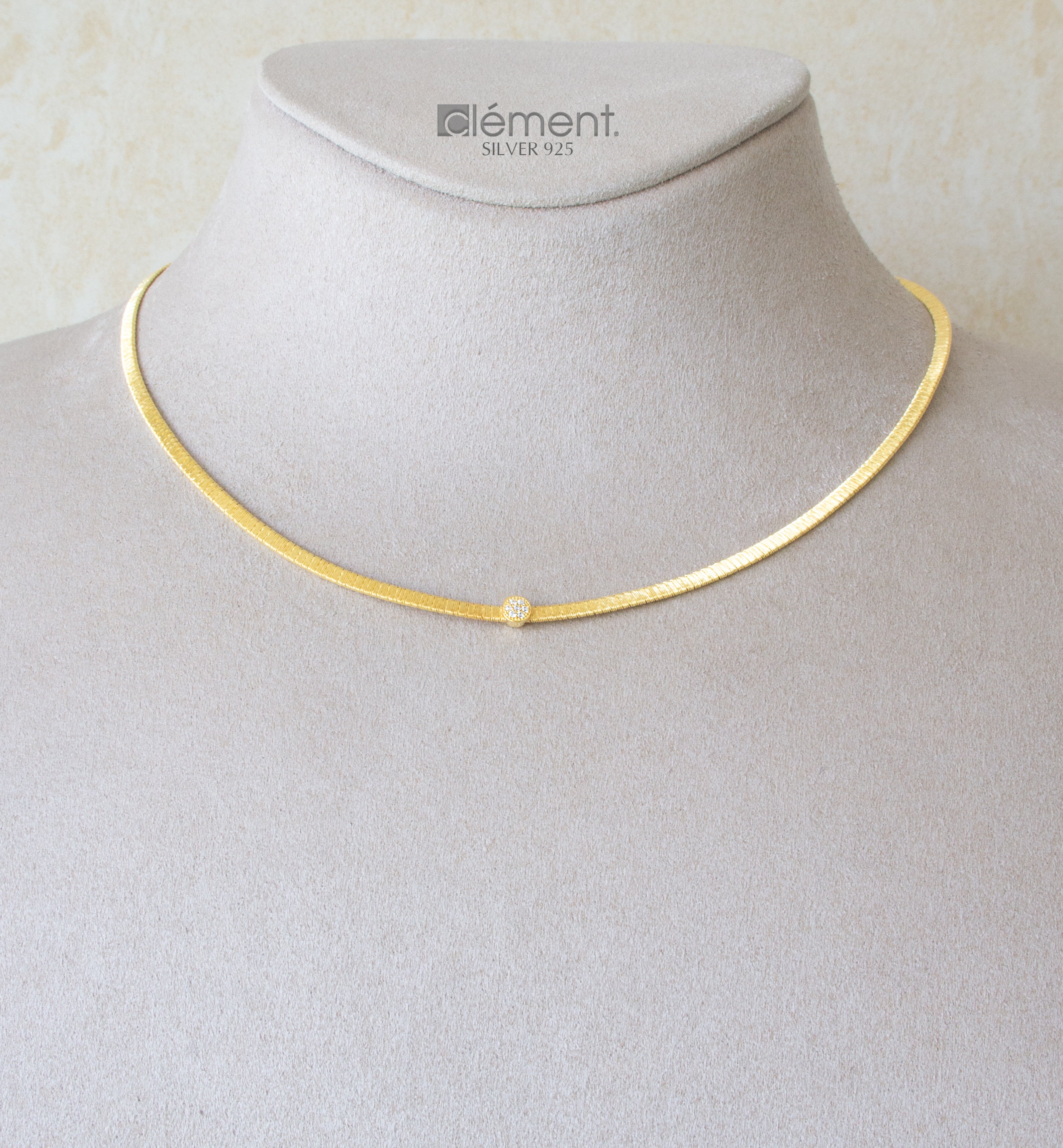 Silver 925 Flat Necklace with CZ Stone
