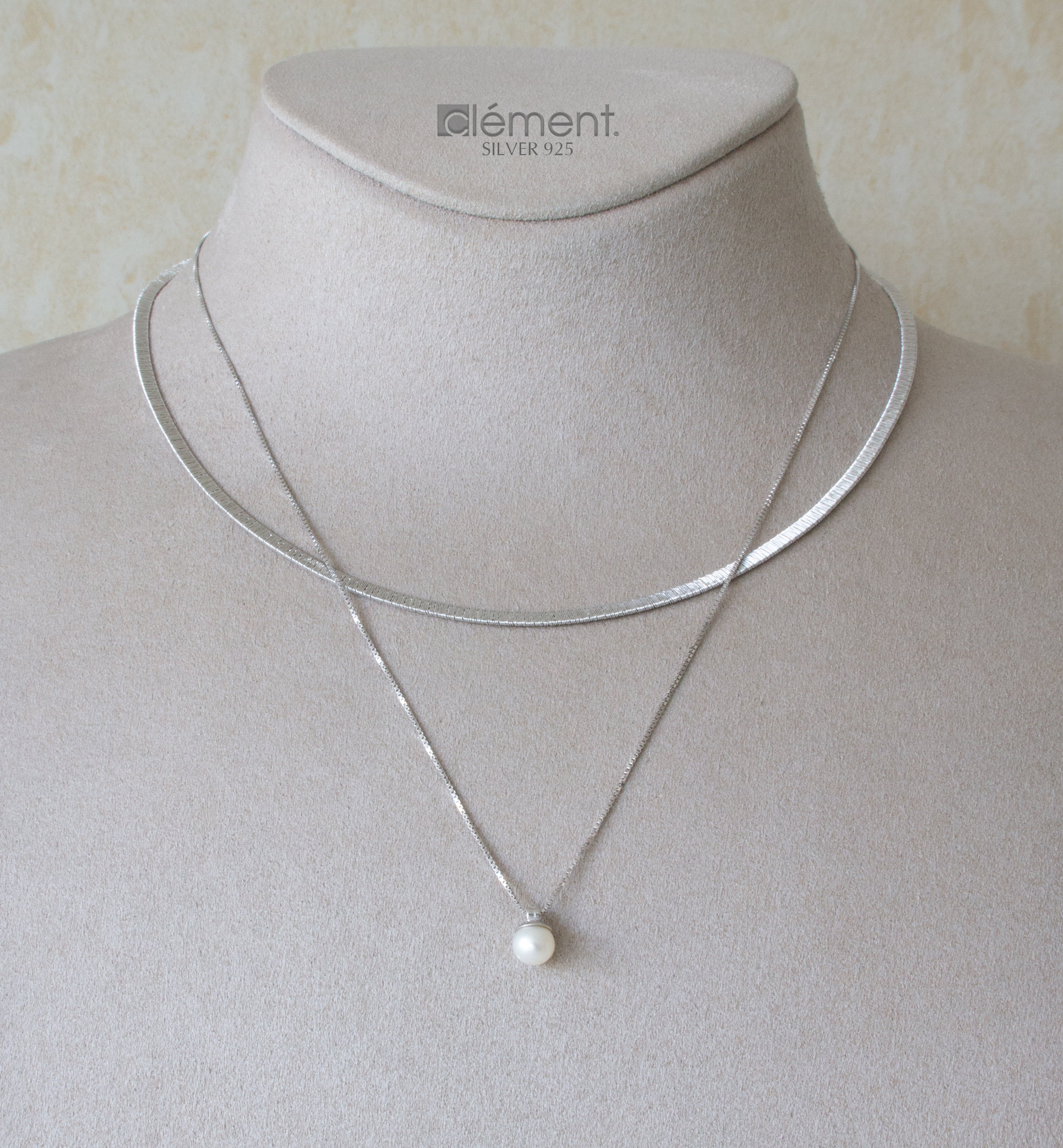 Silver 925 Flat and Pearl Necklace