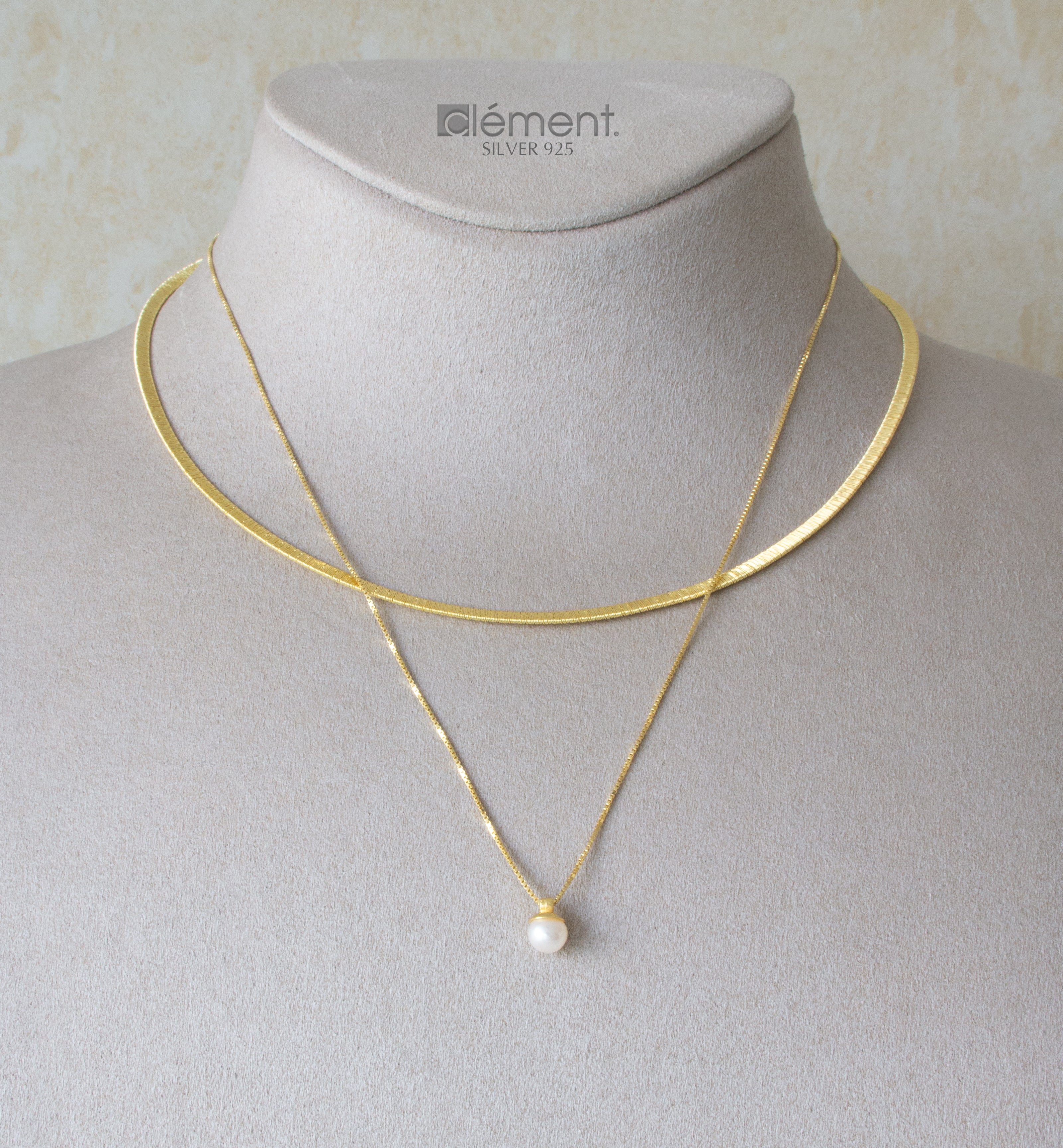 Silver 925 Flat and Pearl Necklace