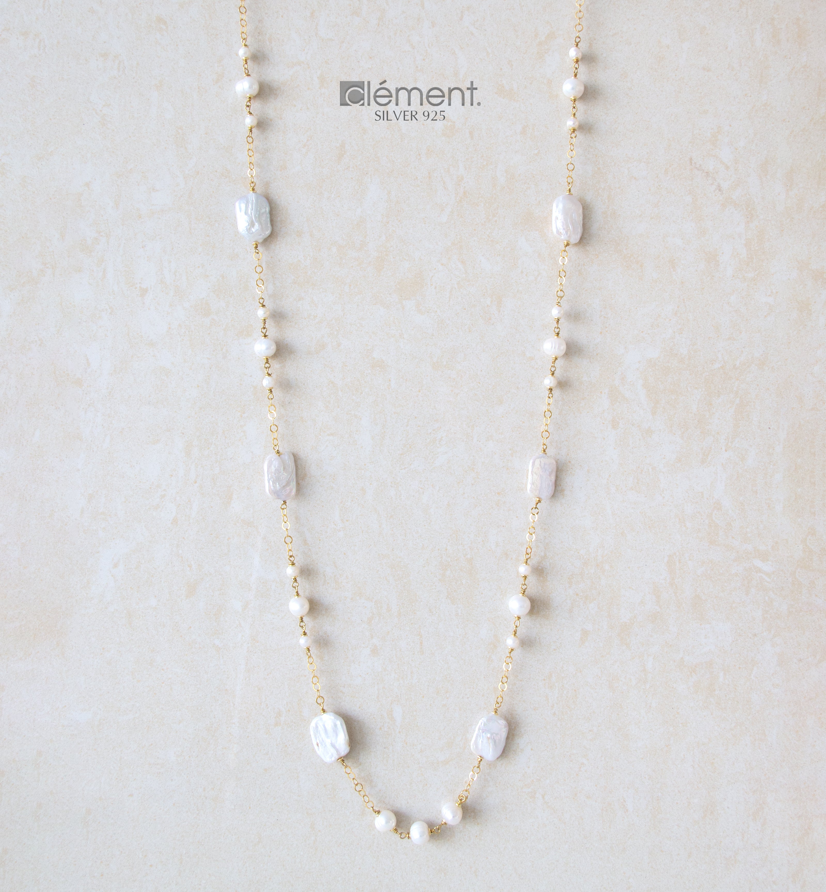 Silver 925 Long Necklace with FW Cultured Pearls