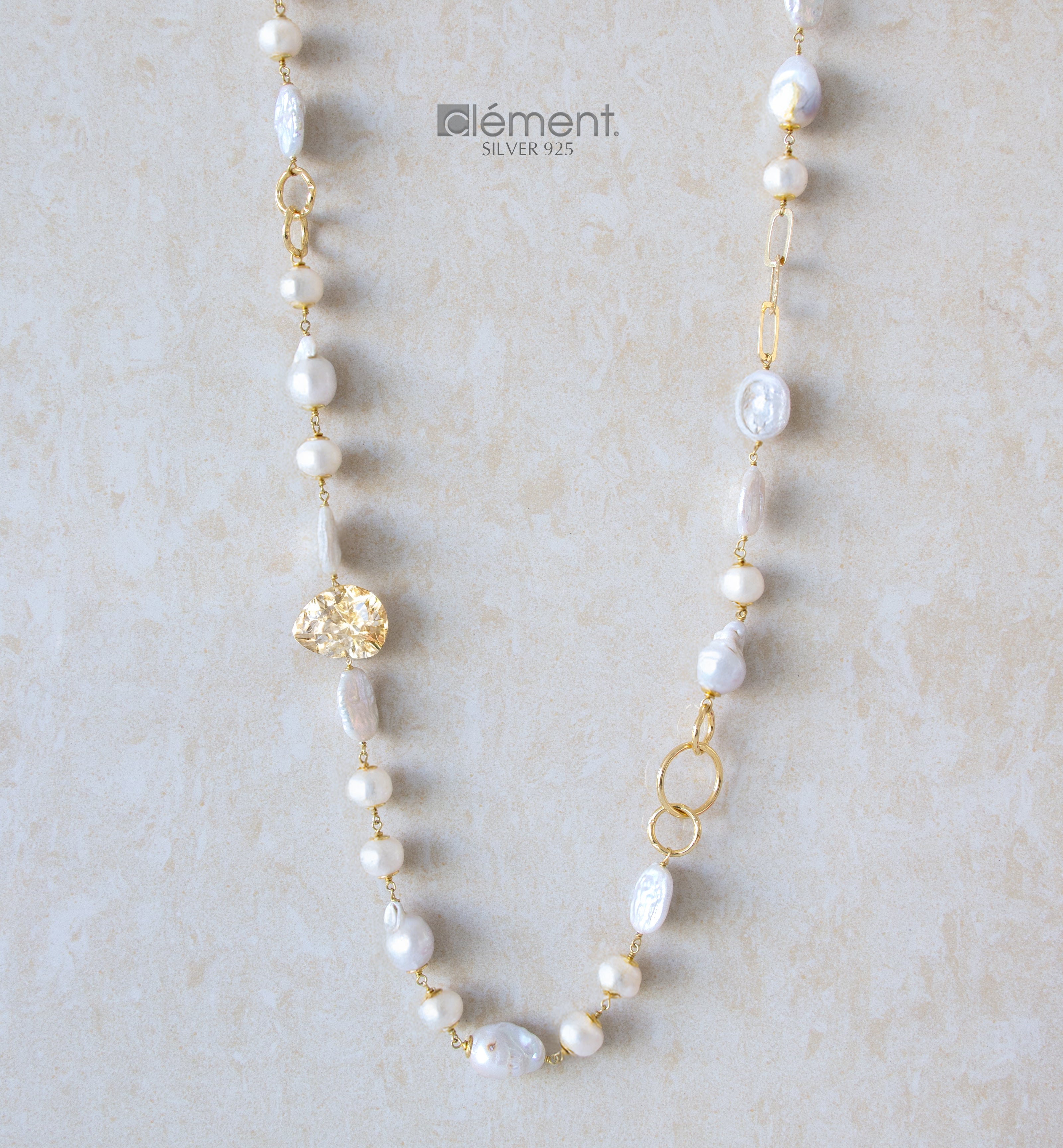 Silver 925 Long Necklace with FW Cultured Pearls