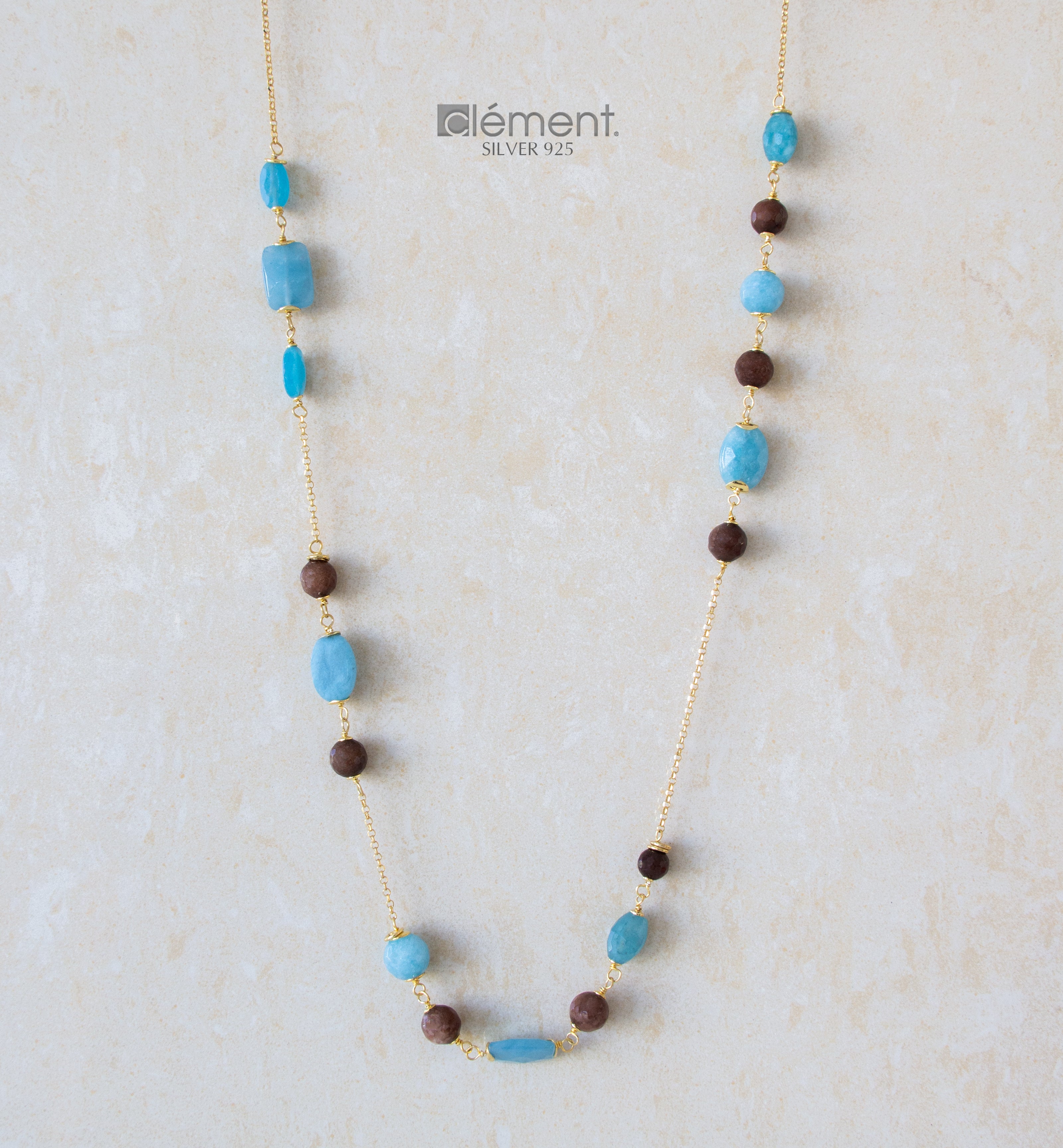 Silver 925 Long Necklace with Semi-Precious Stones