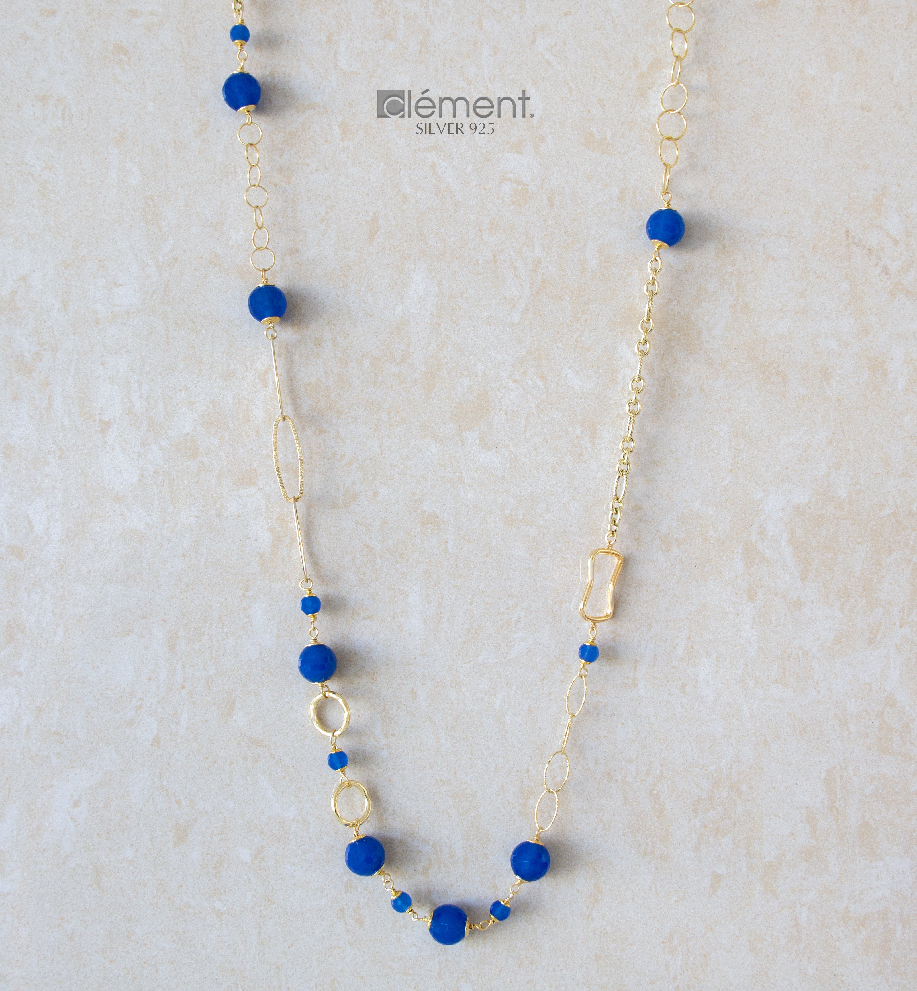 Silver 925 Long Necklace with Semi-Precious Stones
