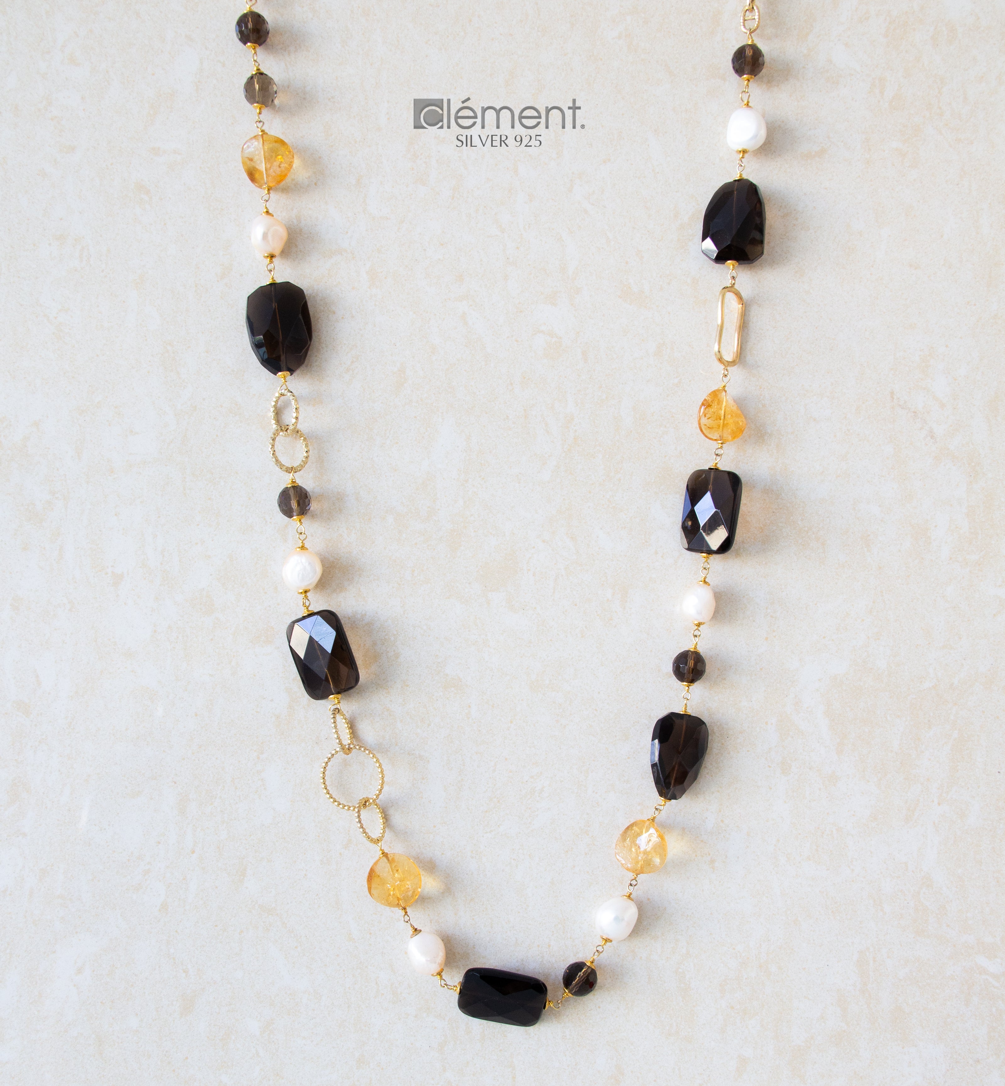 Silver 925 Long Semi-Precious Stone Necklace