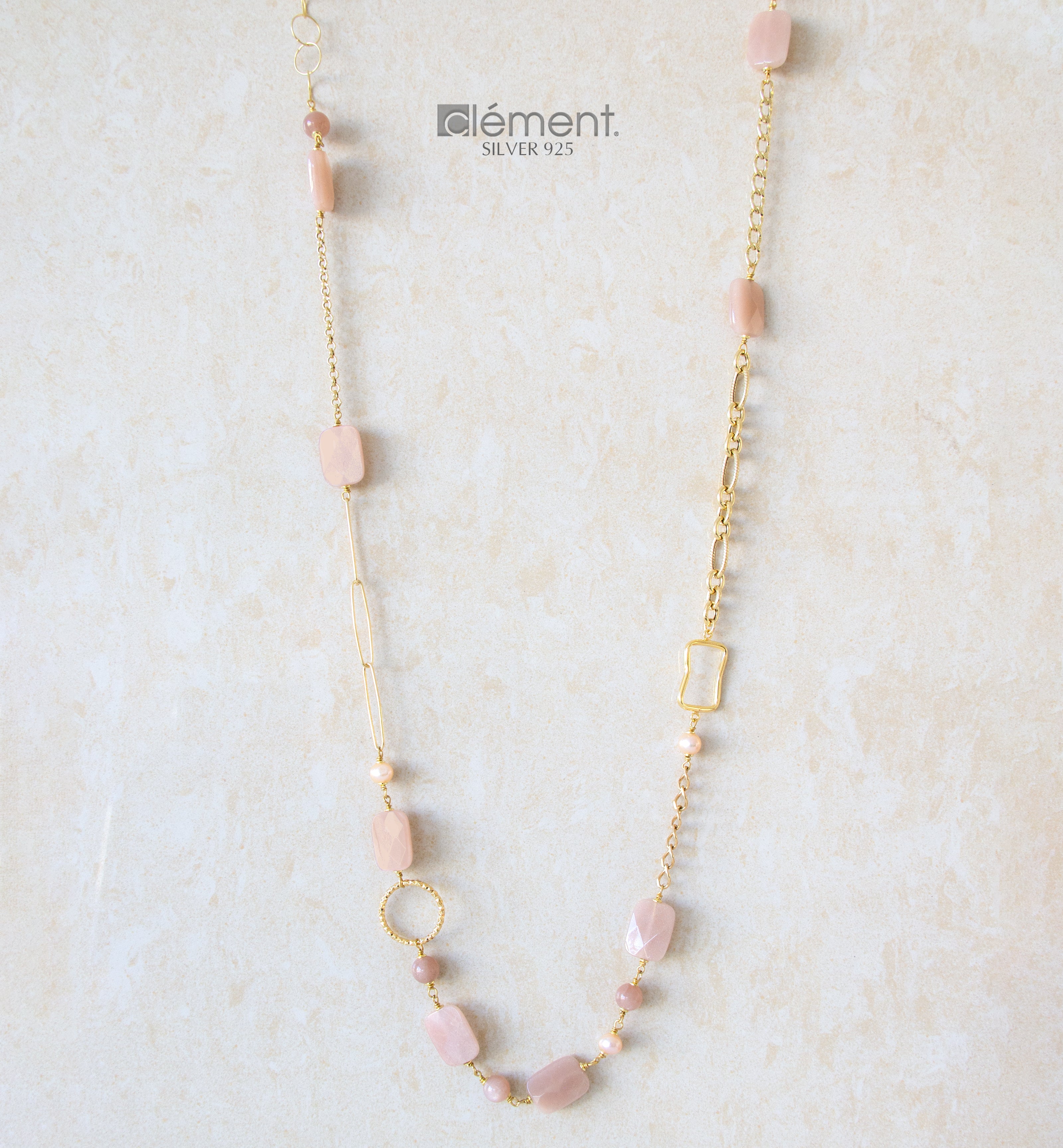 Silver 925 Long Necklace with Semi-Precious Stones