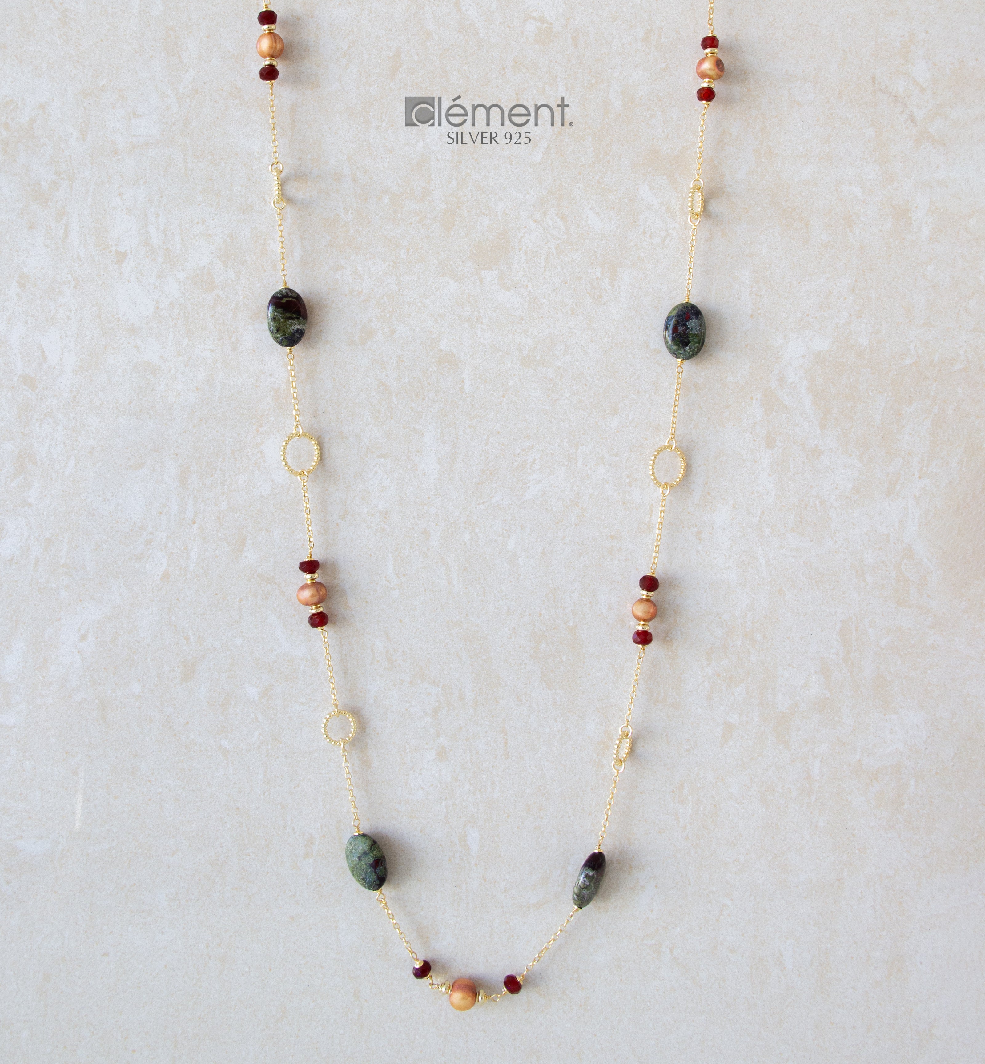 Silver 925 Long Necklace with Semi-Precious Stones