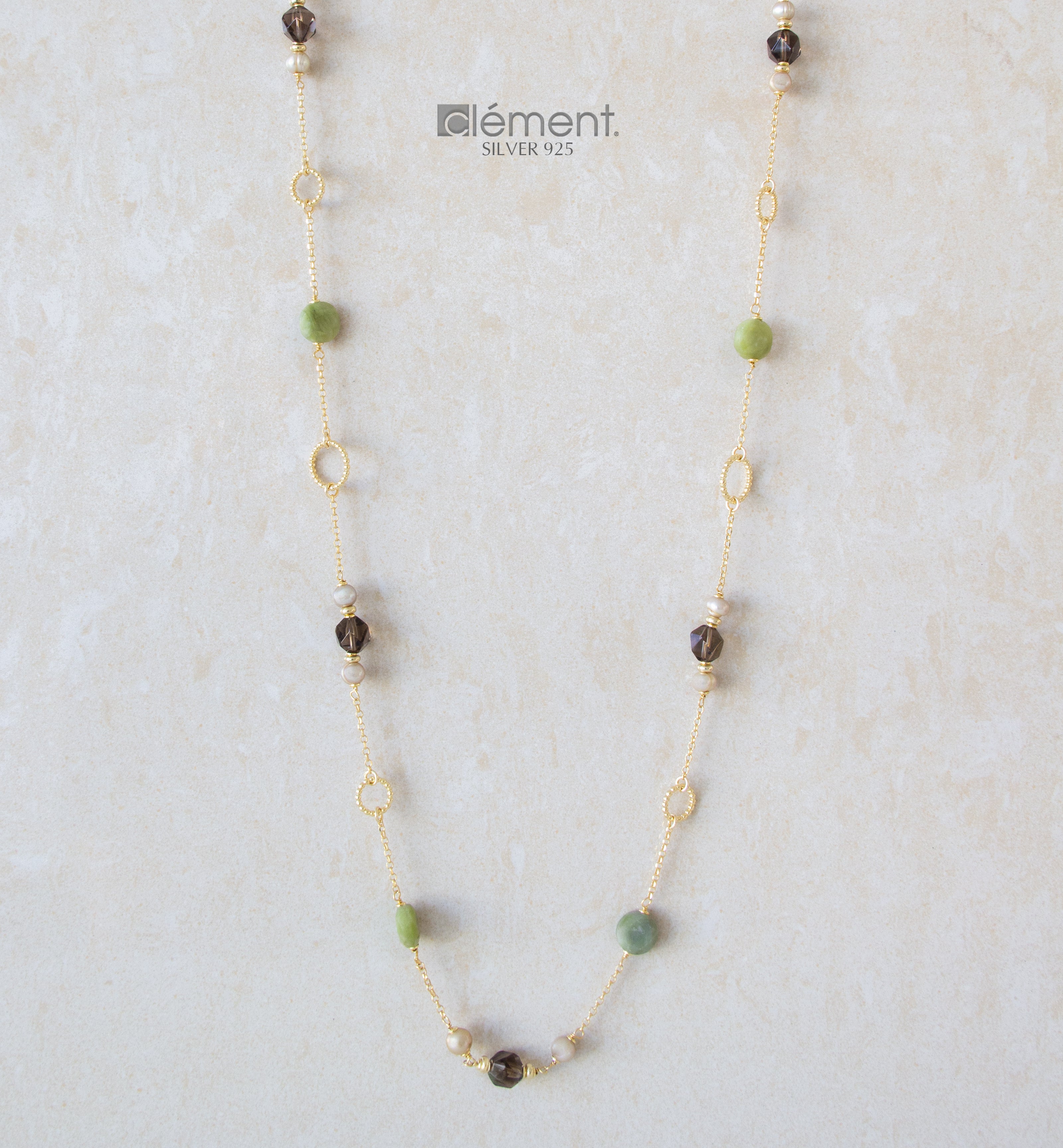 Silver 925 Long Necklace with Semi-Precious Stones