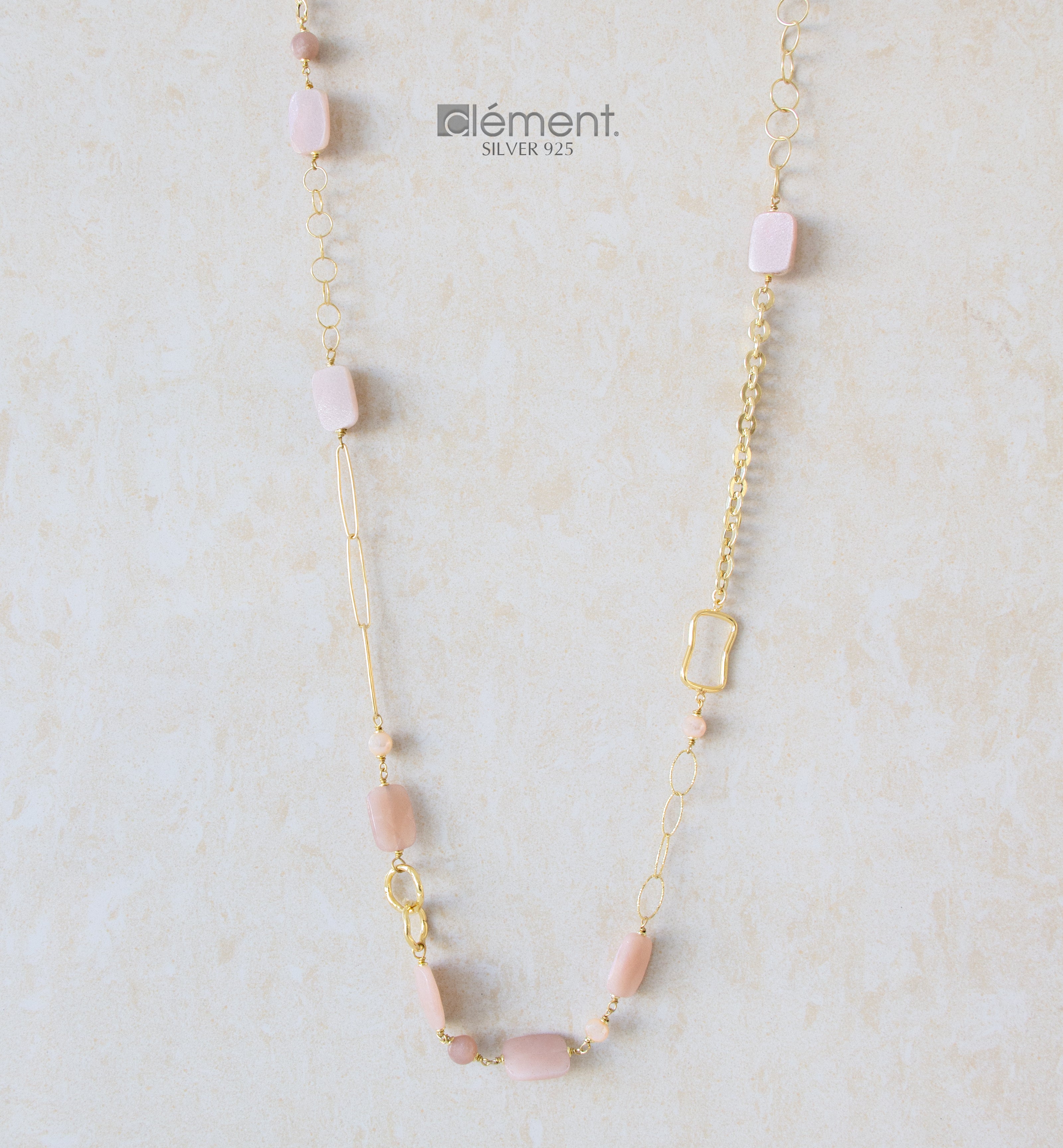 Silver 925 Long Semi-Precious Stone Necklace