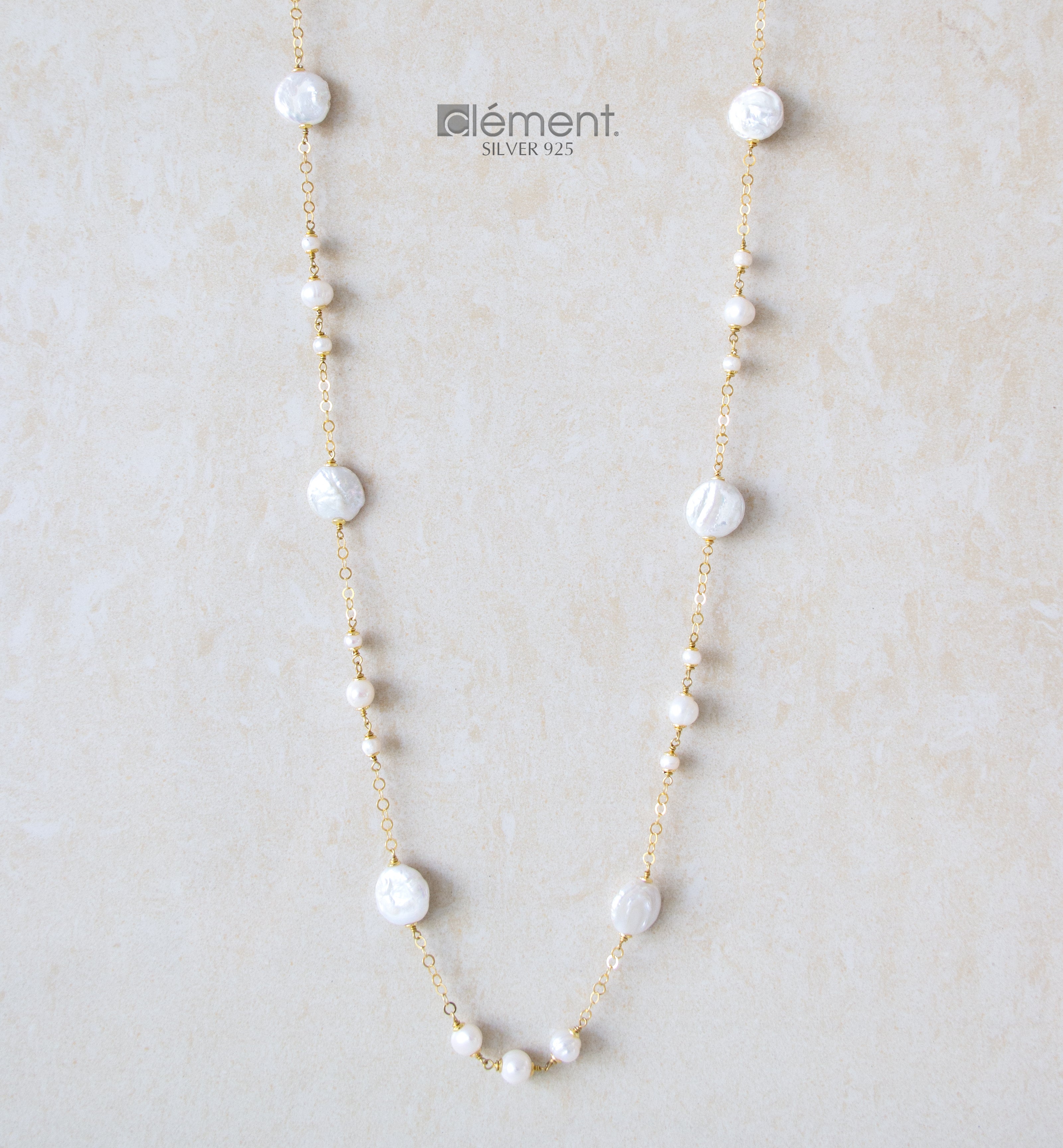Silver 925 Long Necklace with FW Cultured Pearls
