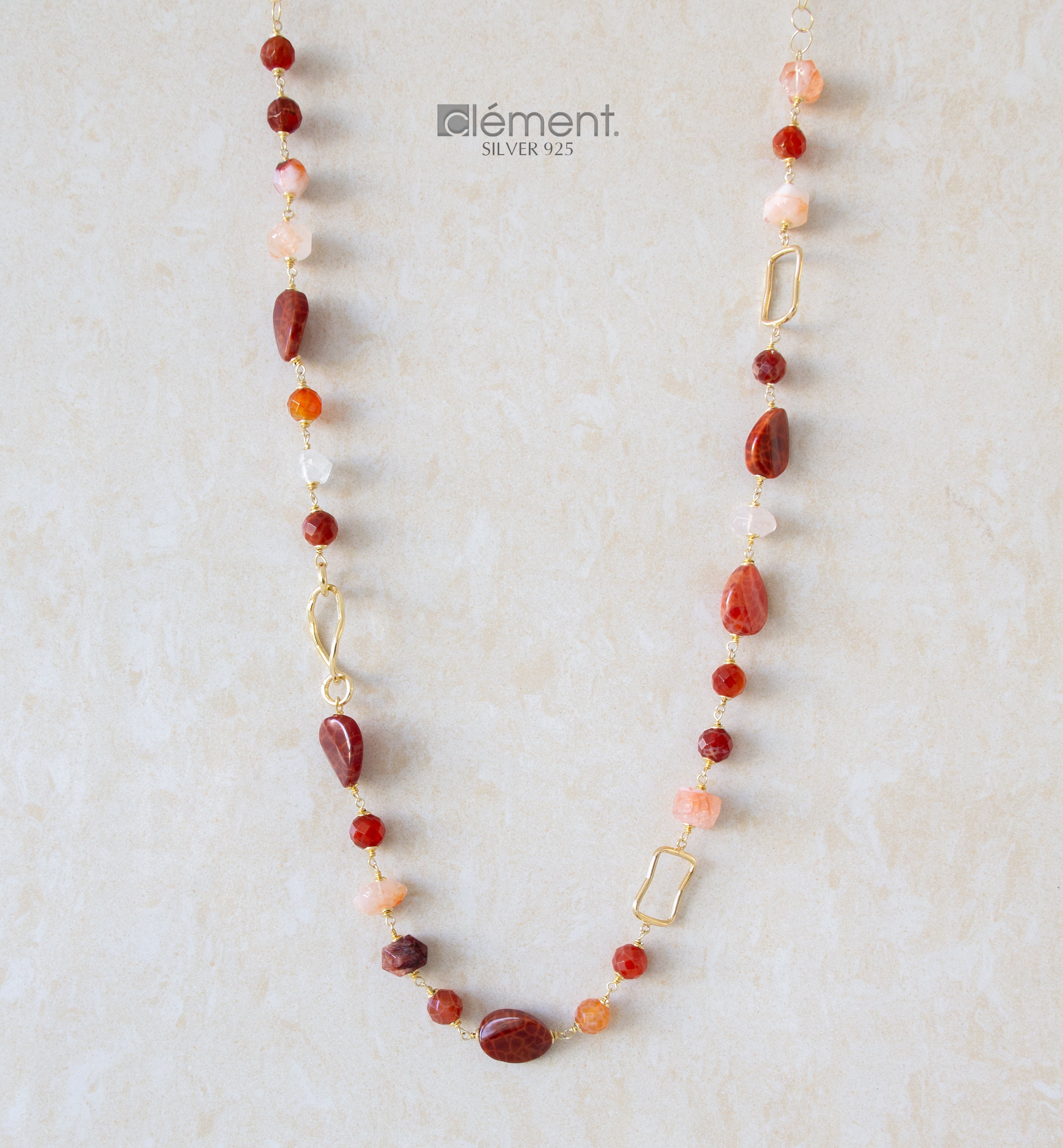 Silver 925 Long Necklace with Semi-Precious Stones