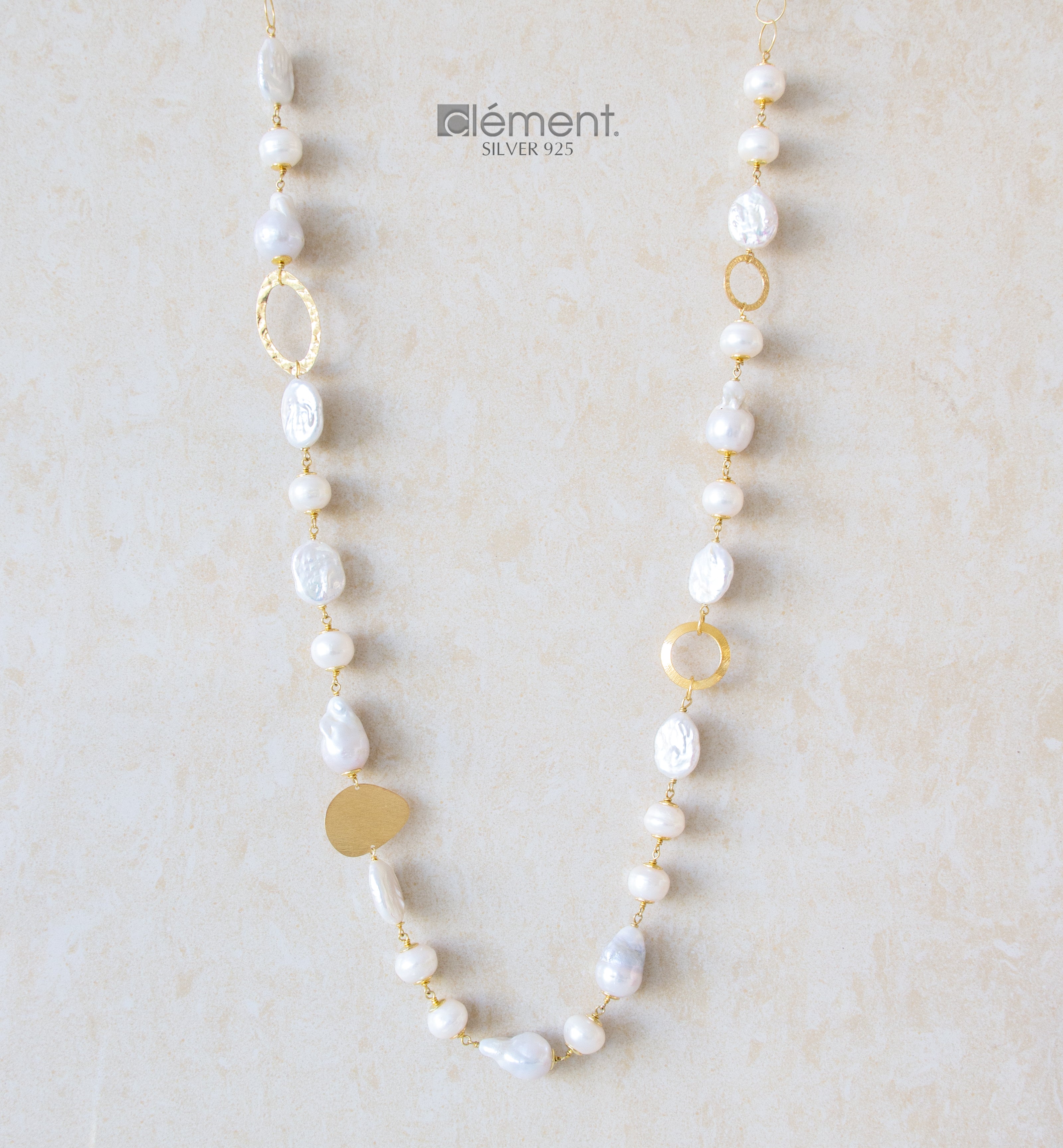 Silver 925 Long Necklace with FW Cultured Pearls