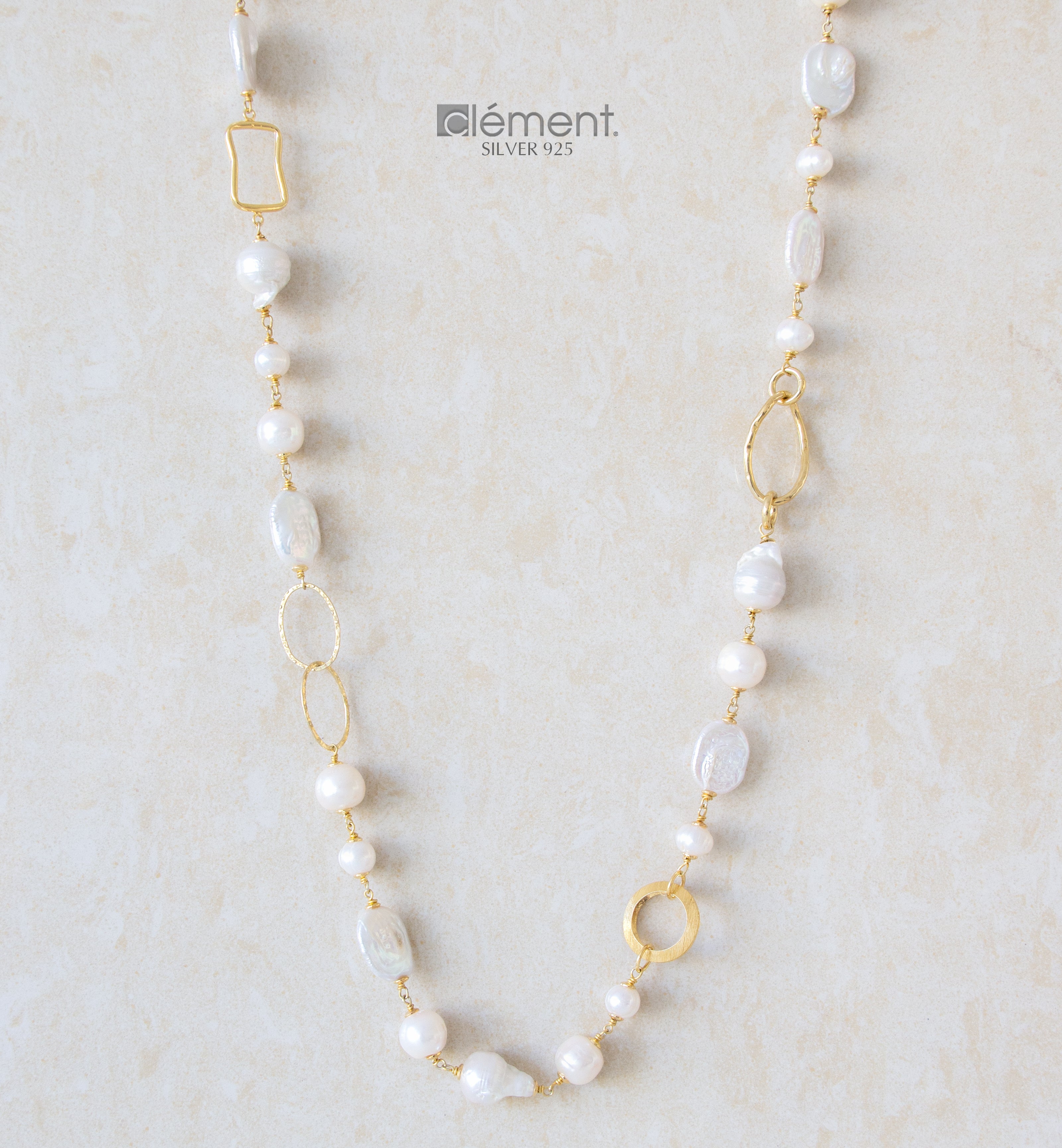 Silver 925 Long Necklace with FW Cultured Pearls