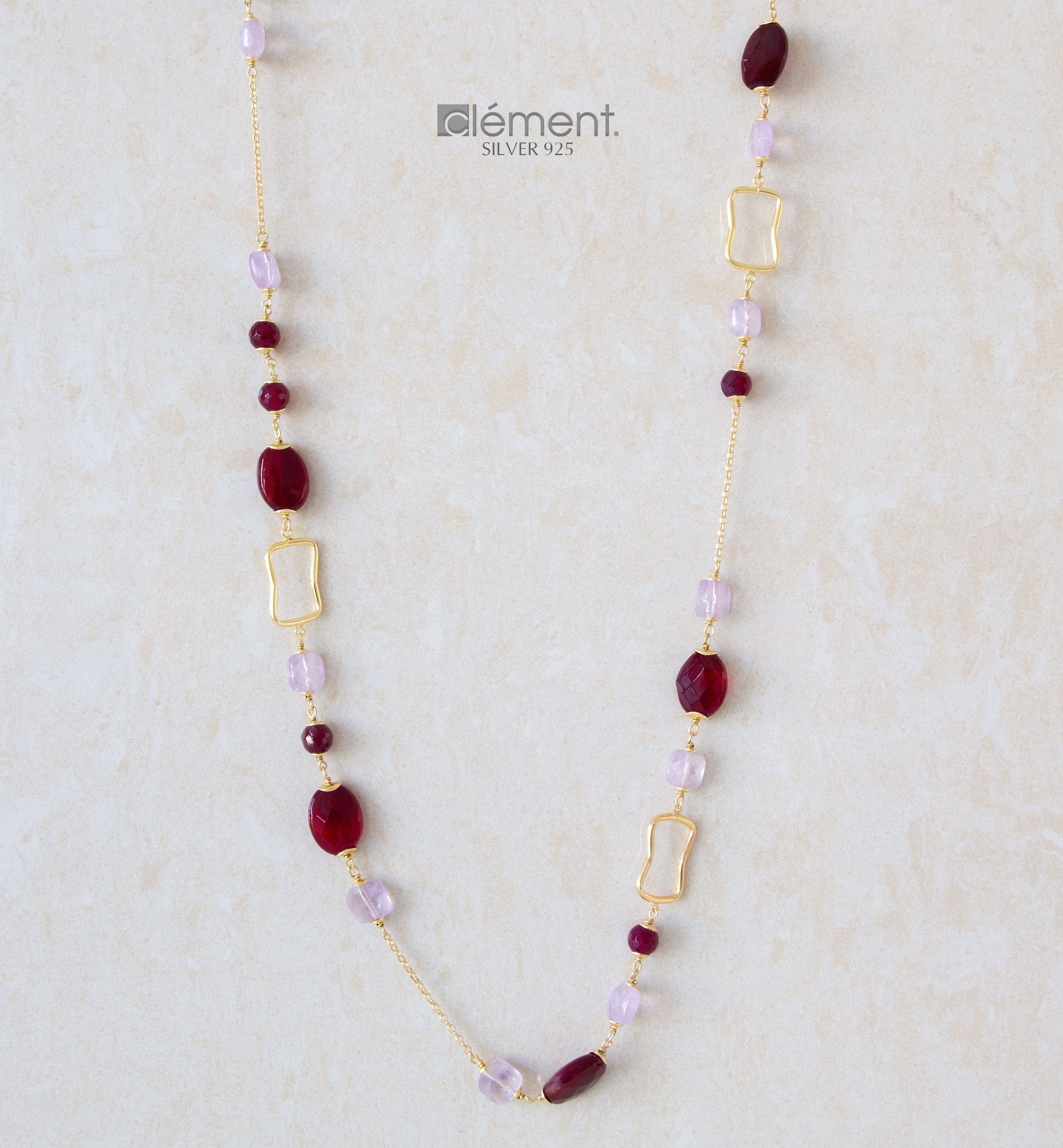 Silver 925 Long Necklace with Semi-Precious Stone