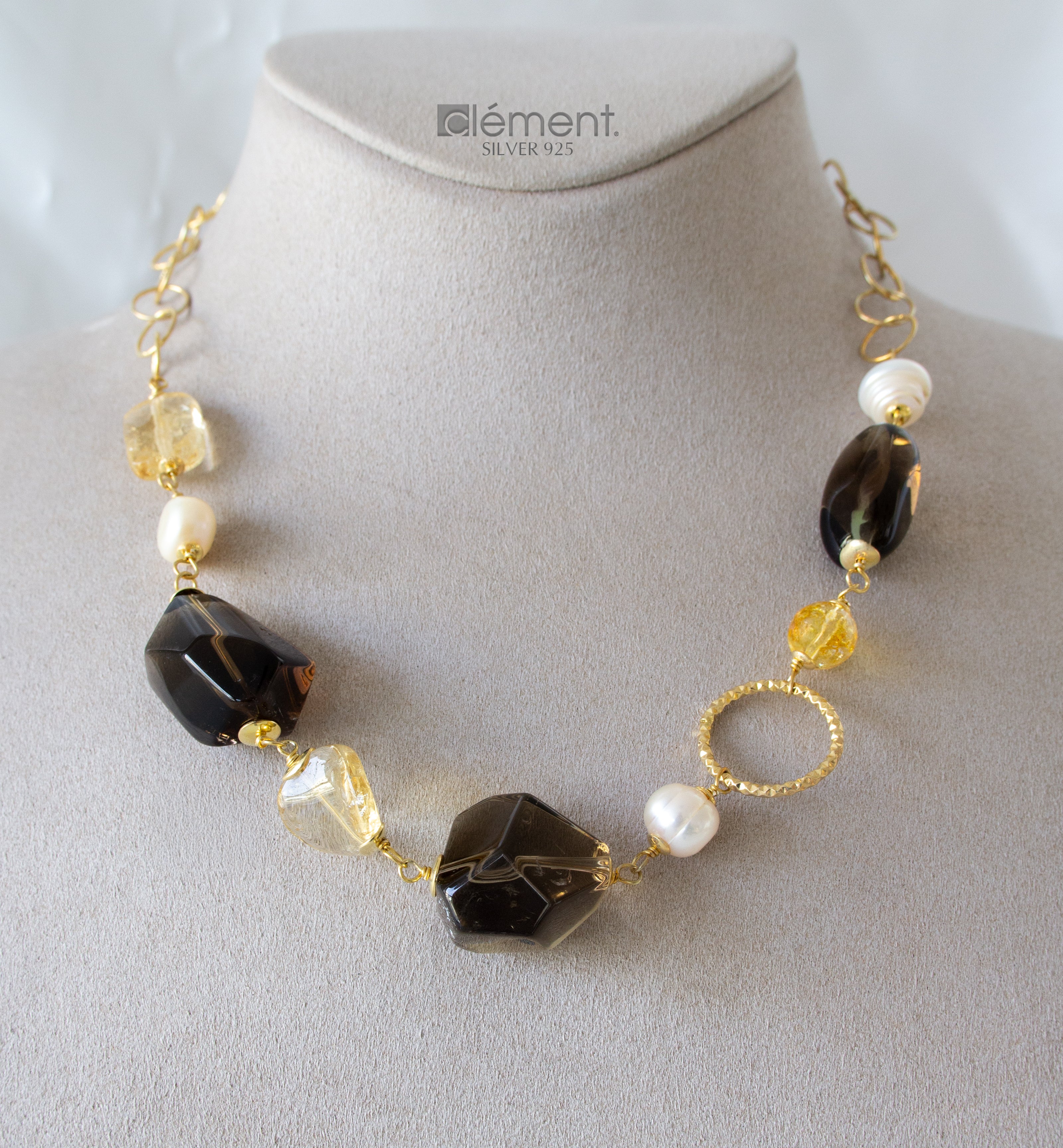 Silver 925 Necklace with Semi-Precious Stones and Pearls