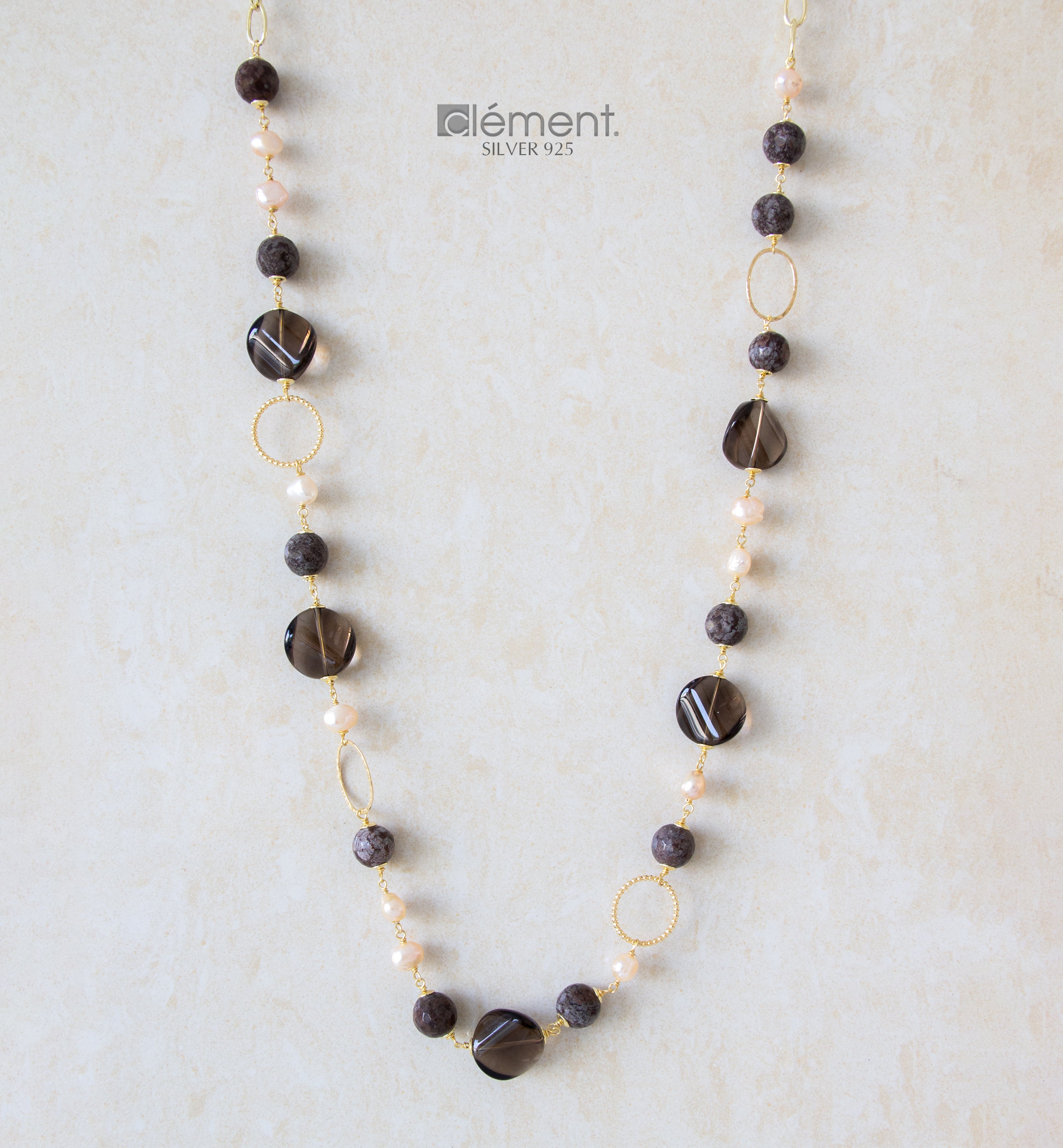 Silver 925 Long Semi-Precious Stone Necklace