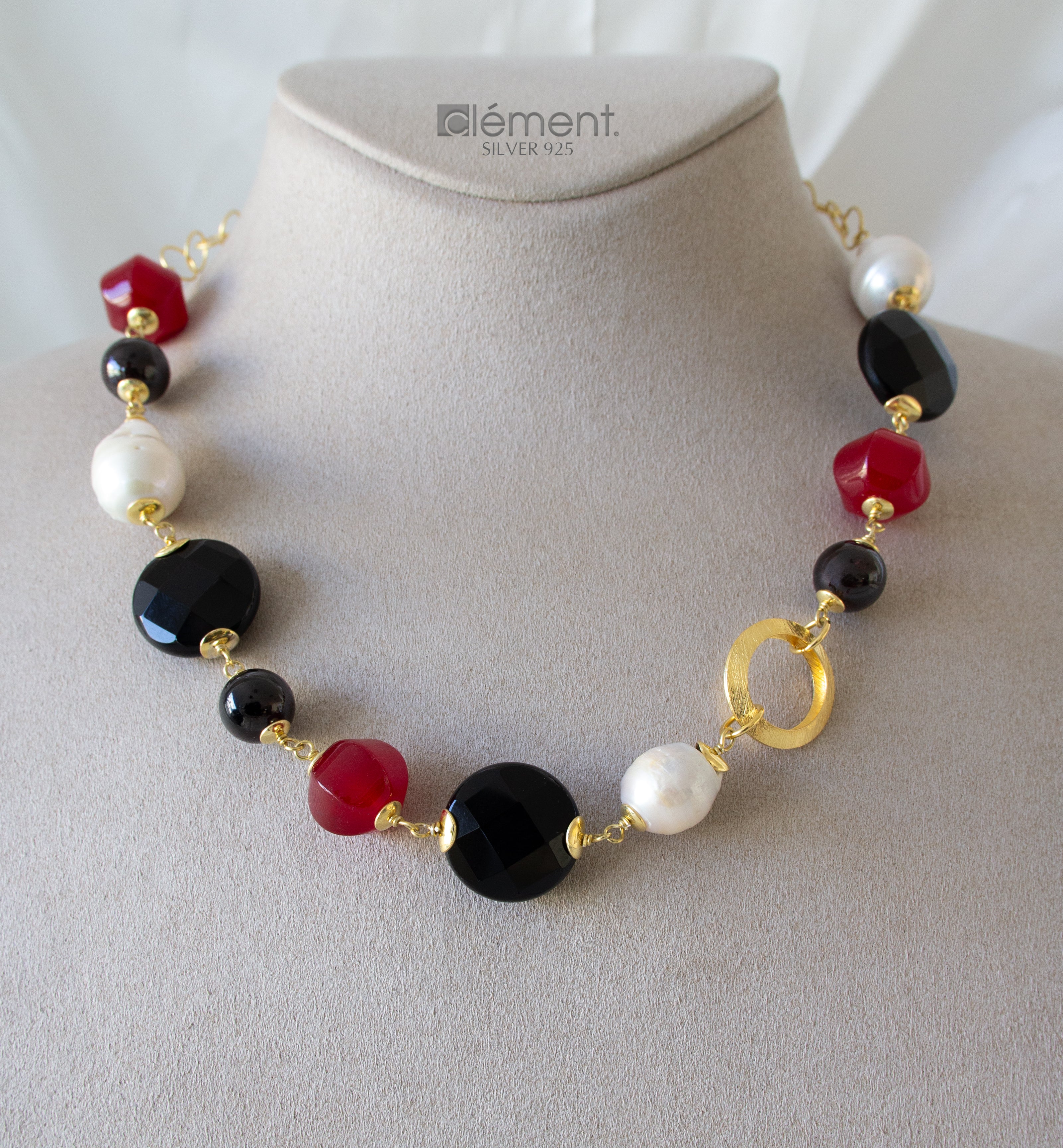 Silver 925 Necklace with Pearls and Semi-Precious Stones