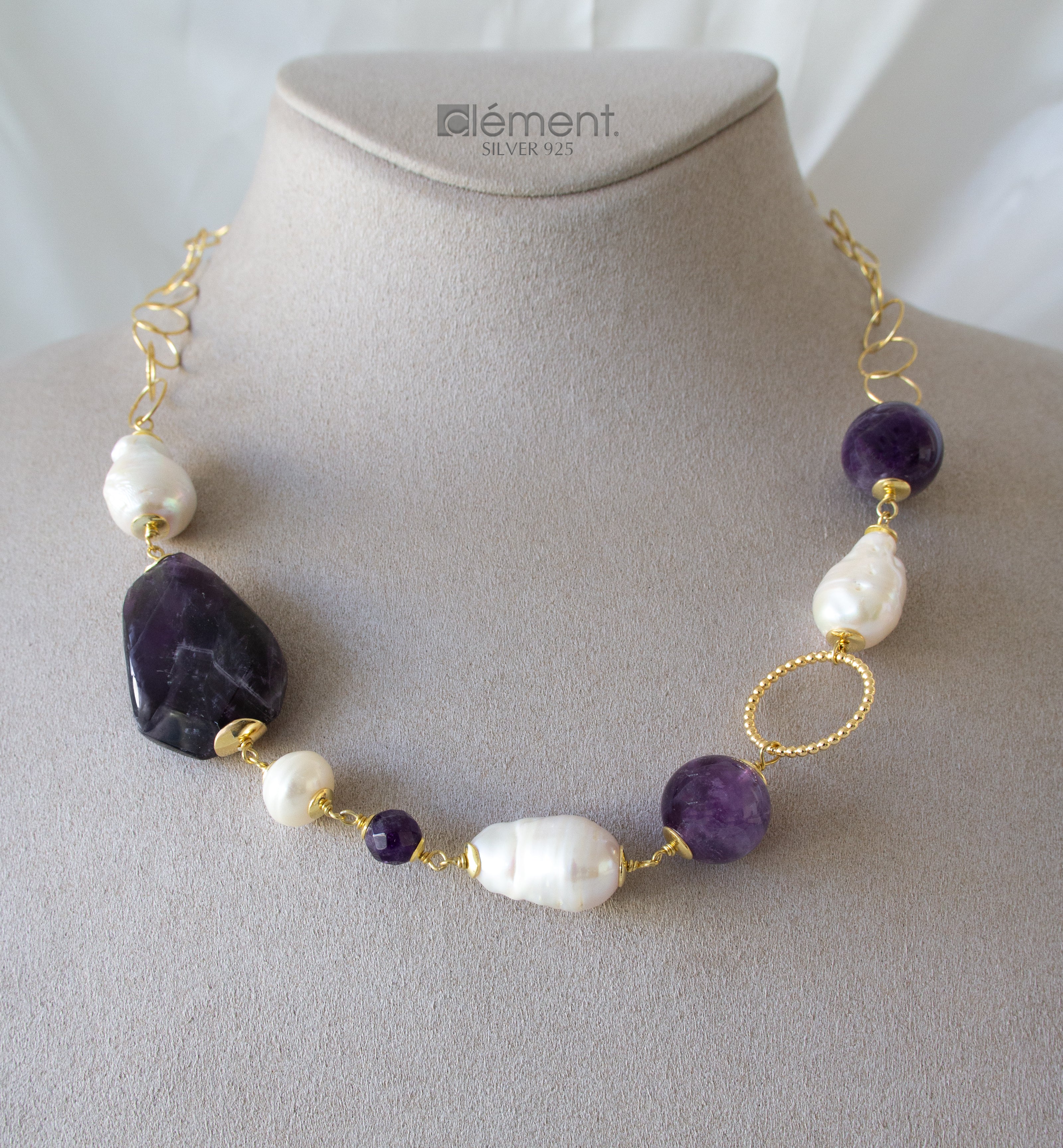 Silver 925 Necklace with Pearls and Semi-Precious Stones