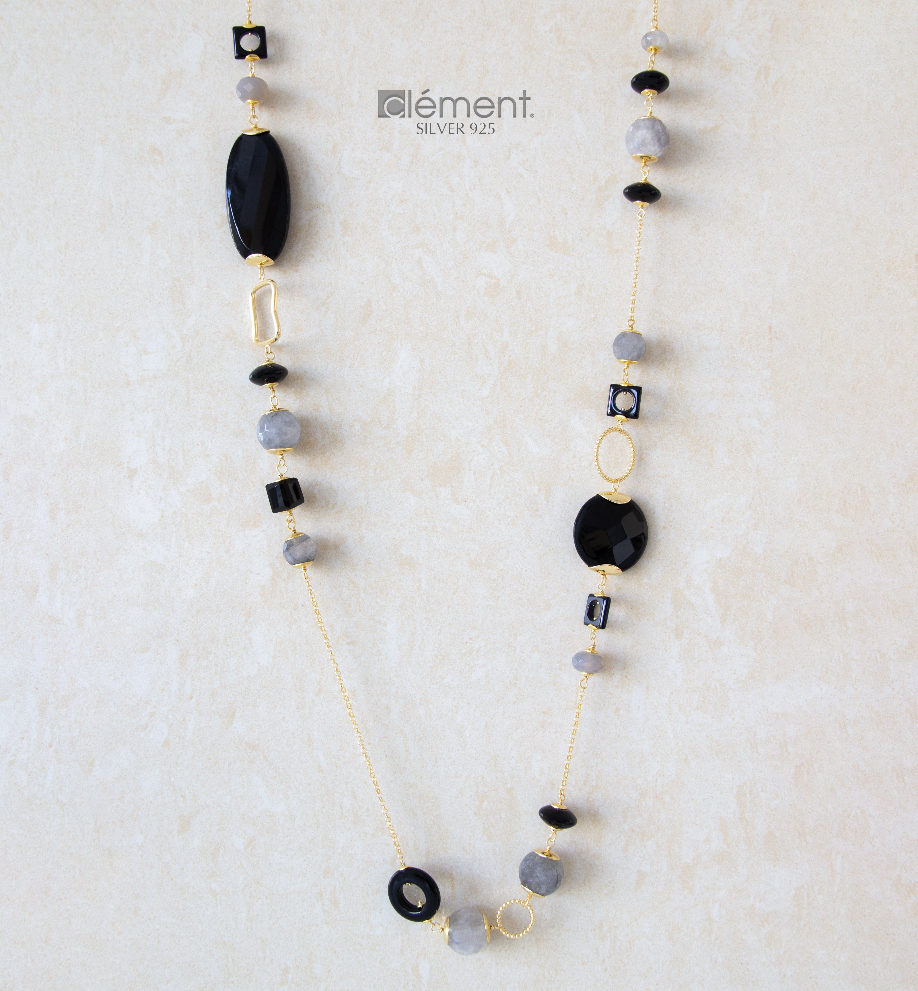 Silver 925 Long Necklace with Semi-Precious Stones