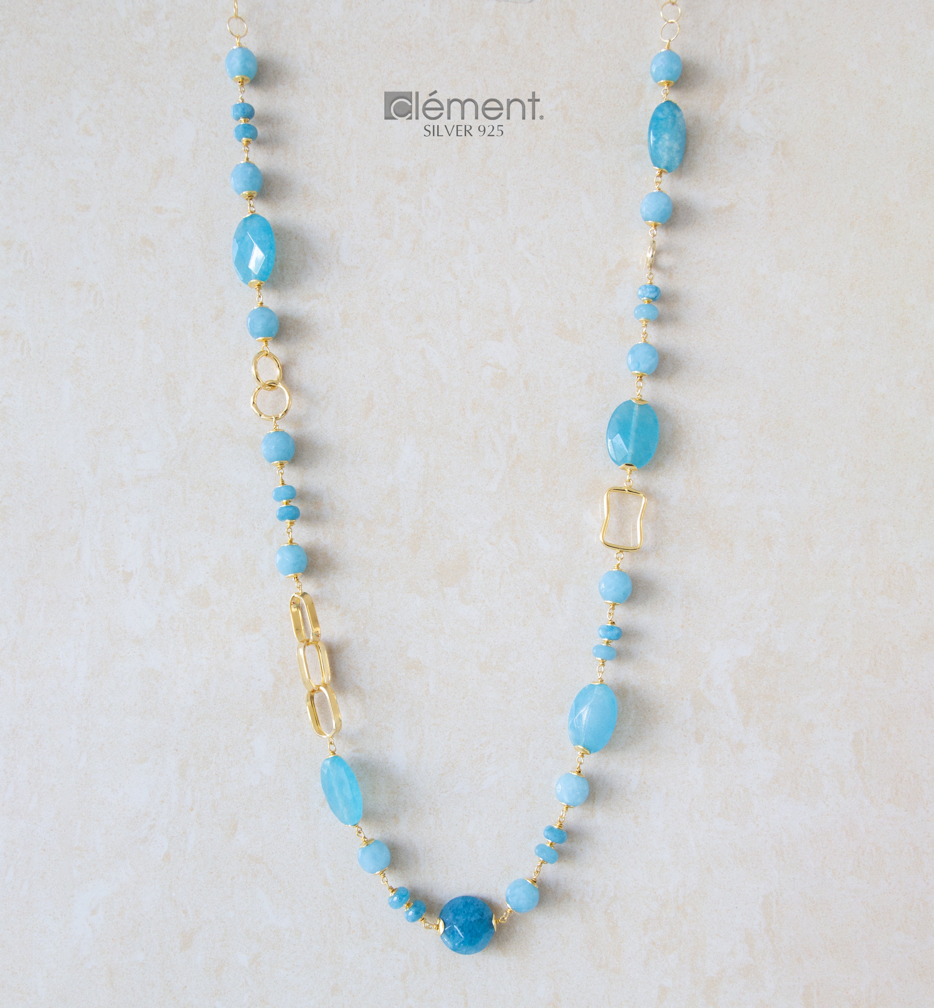 Silver 925 Long Necklace with Semi-Precious Stones
