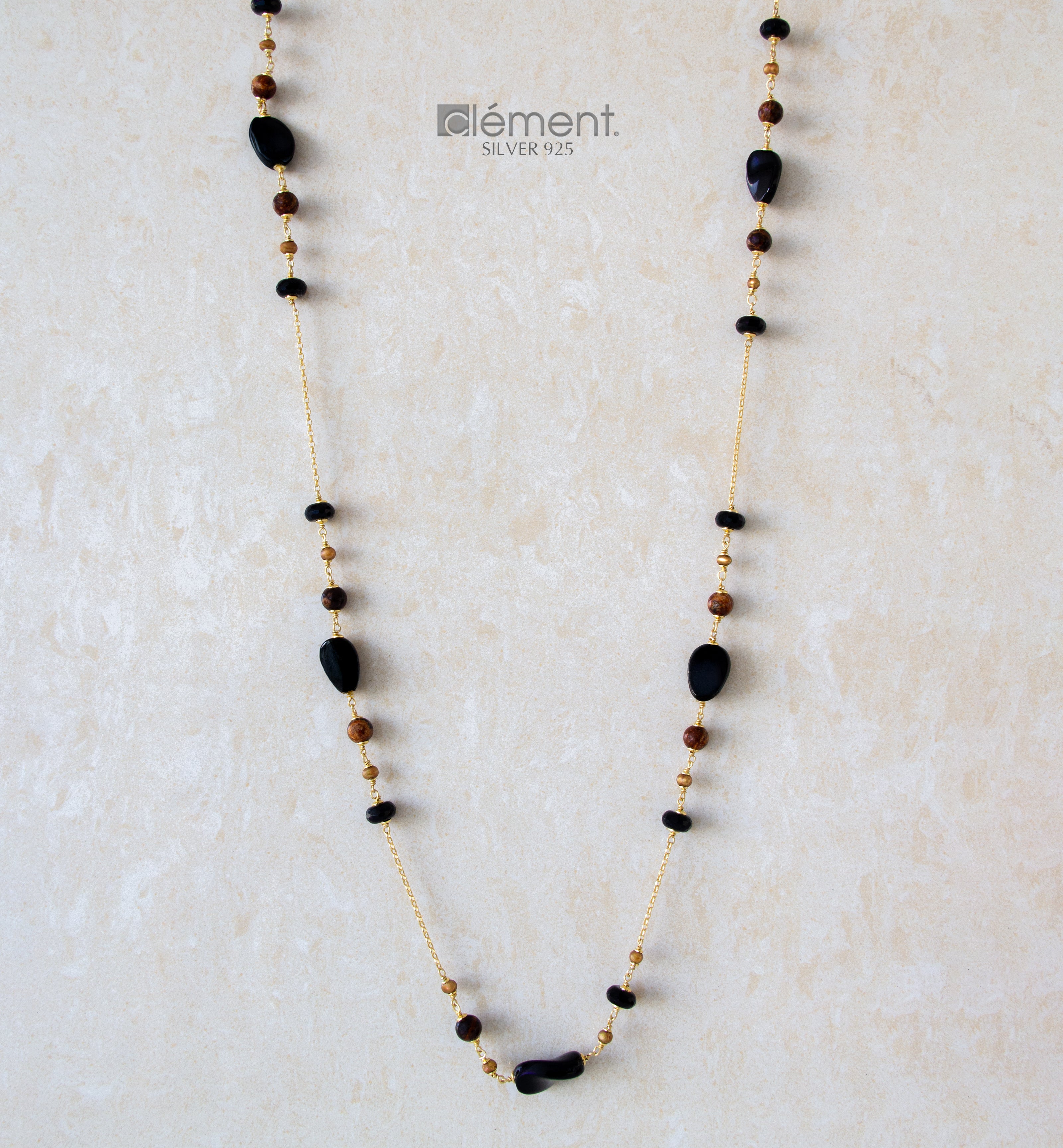 Silver 925 Long Necklace with Semi-Precious Stones