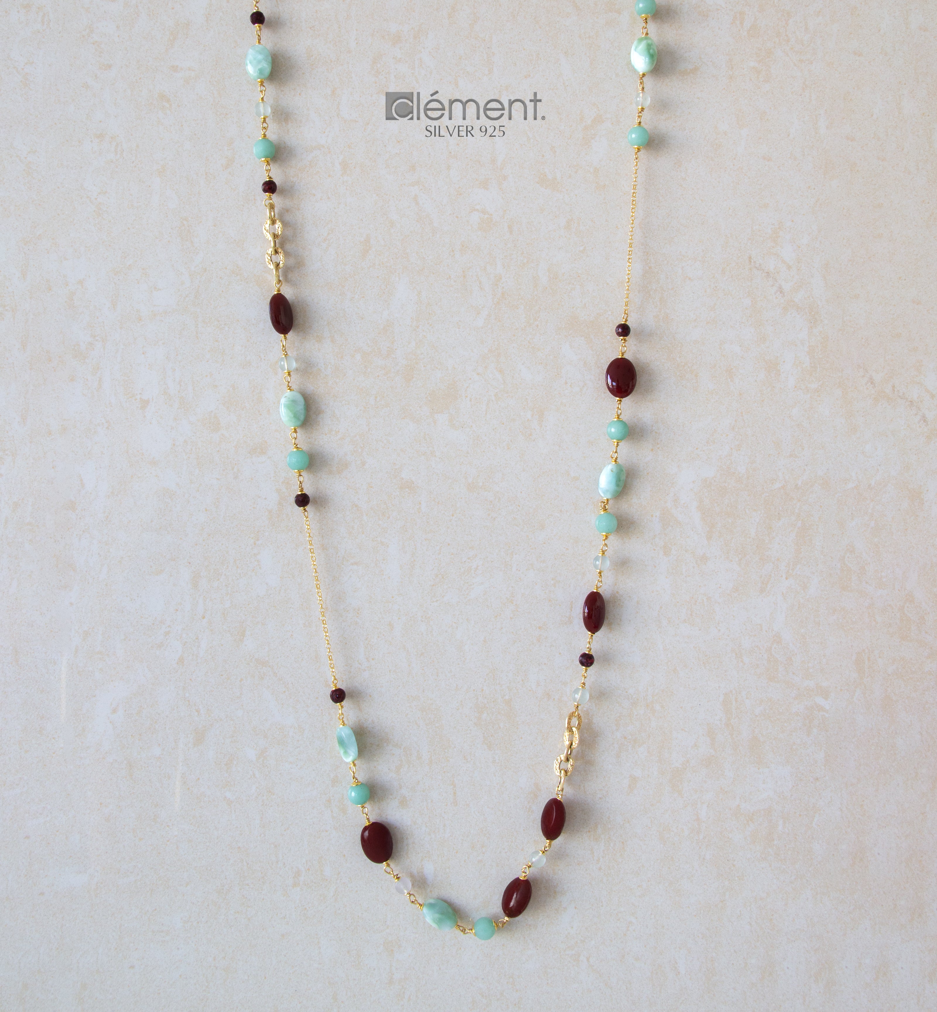 Silver 925 Long Semi-Precious Stone Necklace