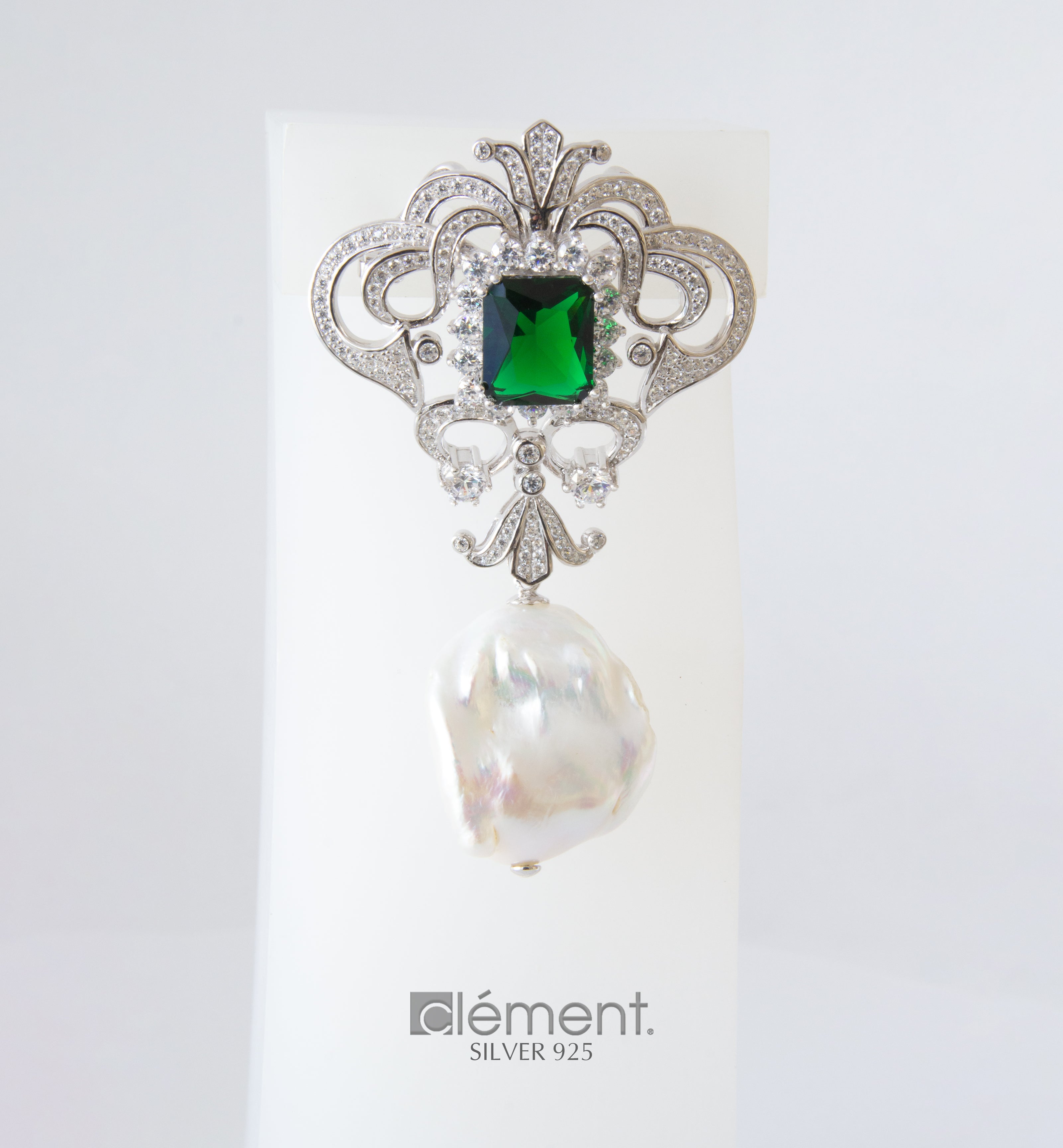 Silver 925 Pearl and CZ Stones Brooch