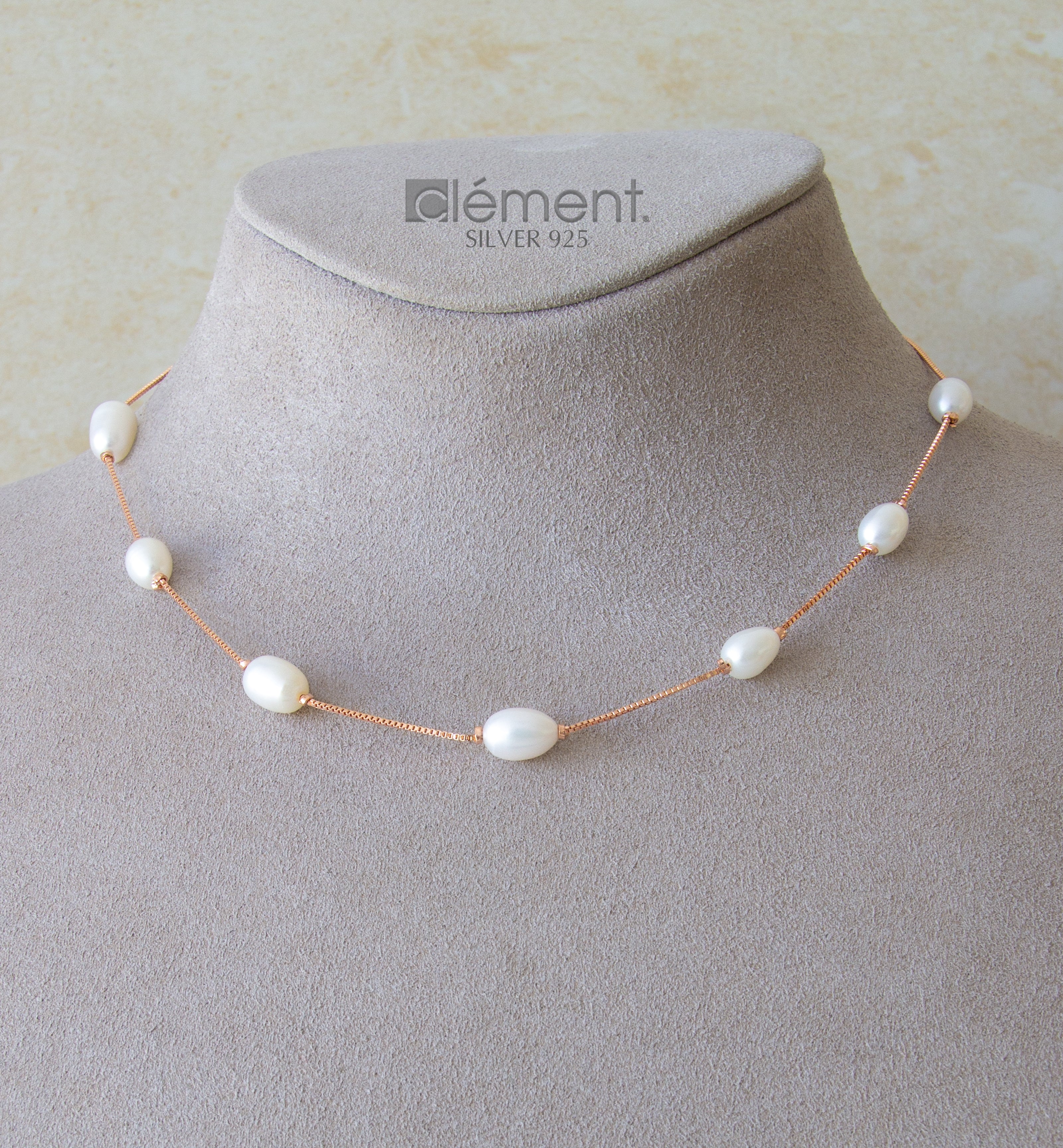 Silver 925 Rose Gold Plated Necklace with FW Cultured Pearls