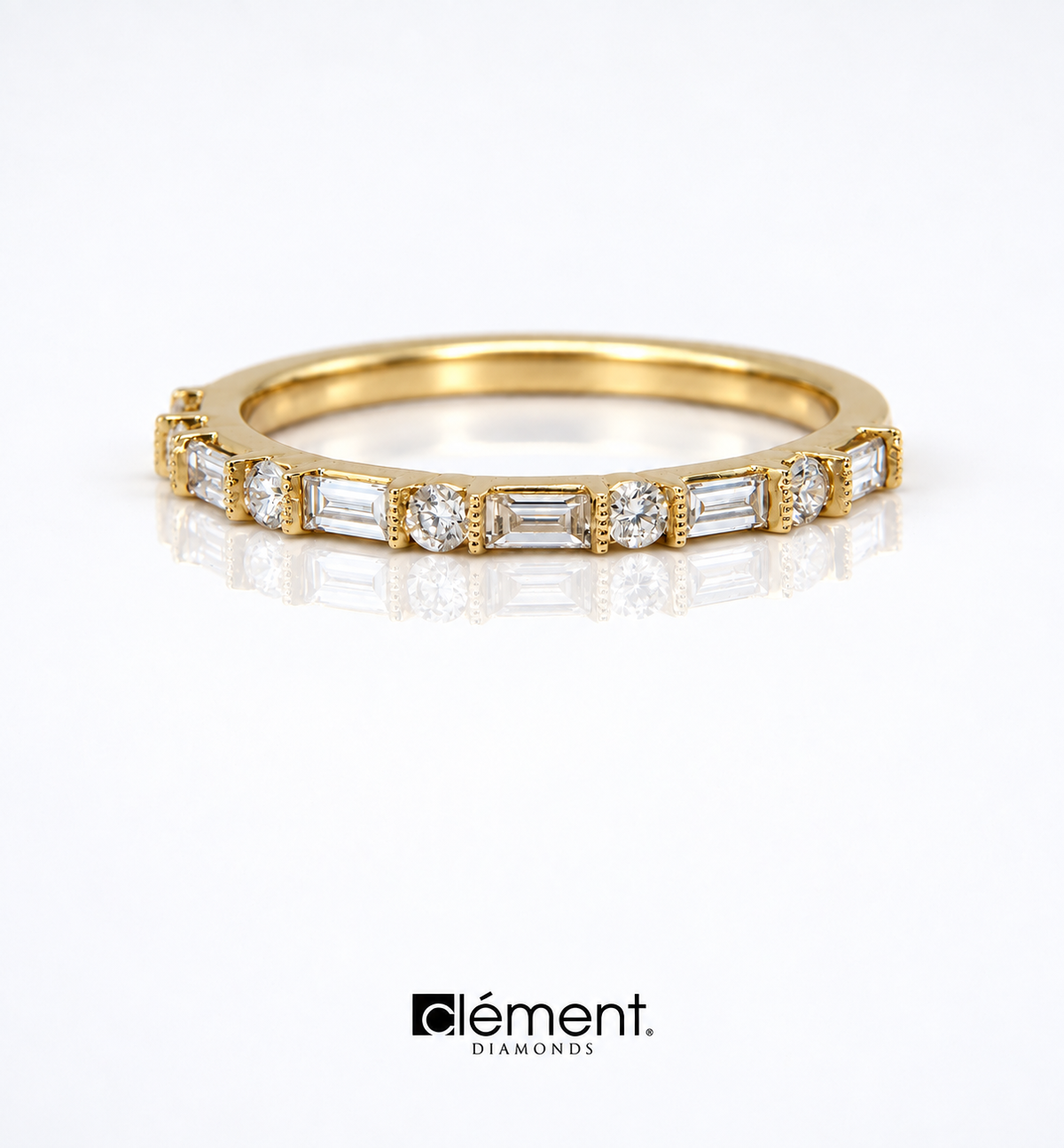 18ct Yellow Gold Half Round Round and Baguette Diamond Ring