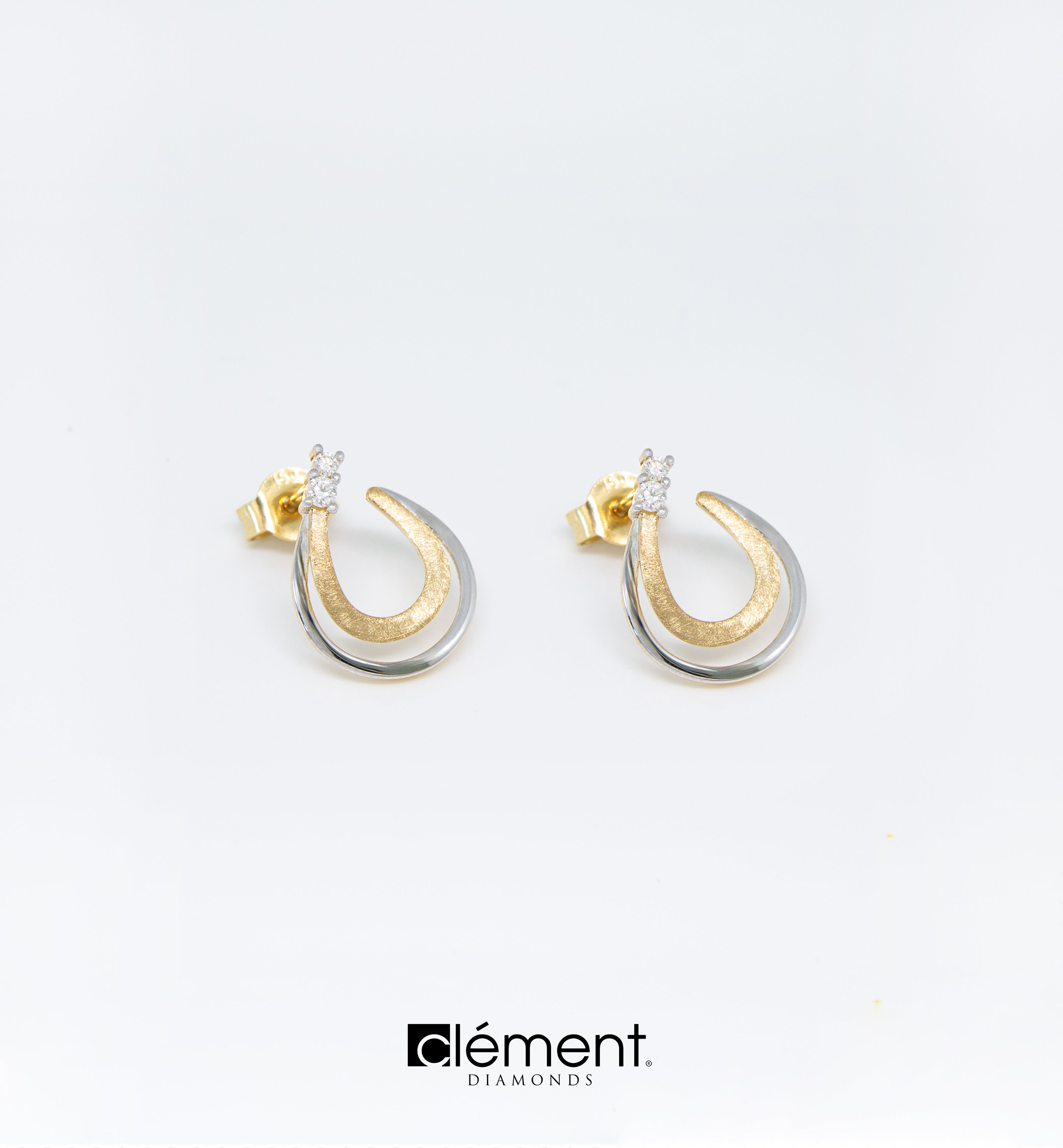 18ct Gold Two-Tone Diamond Design Earrings