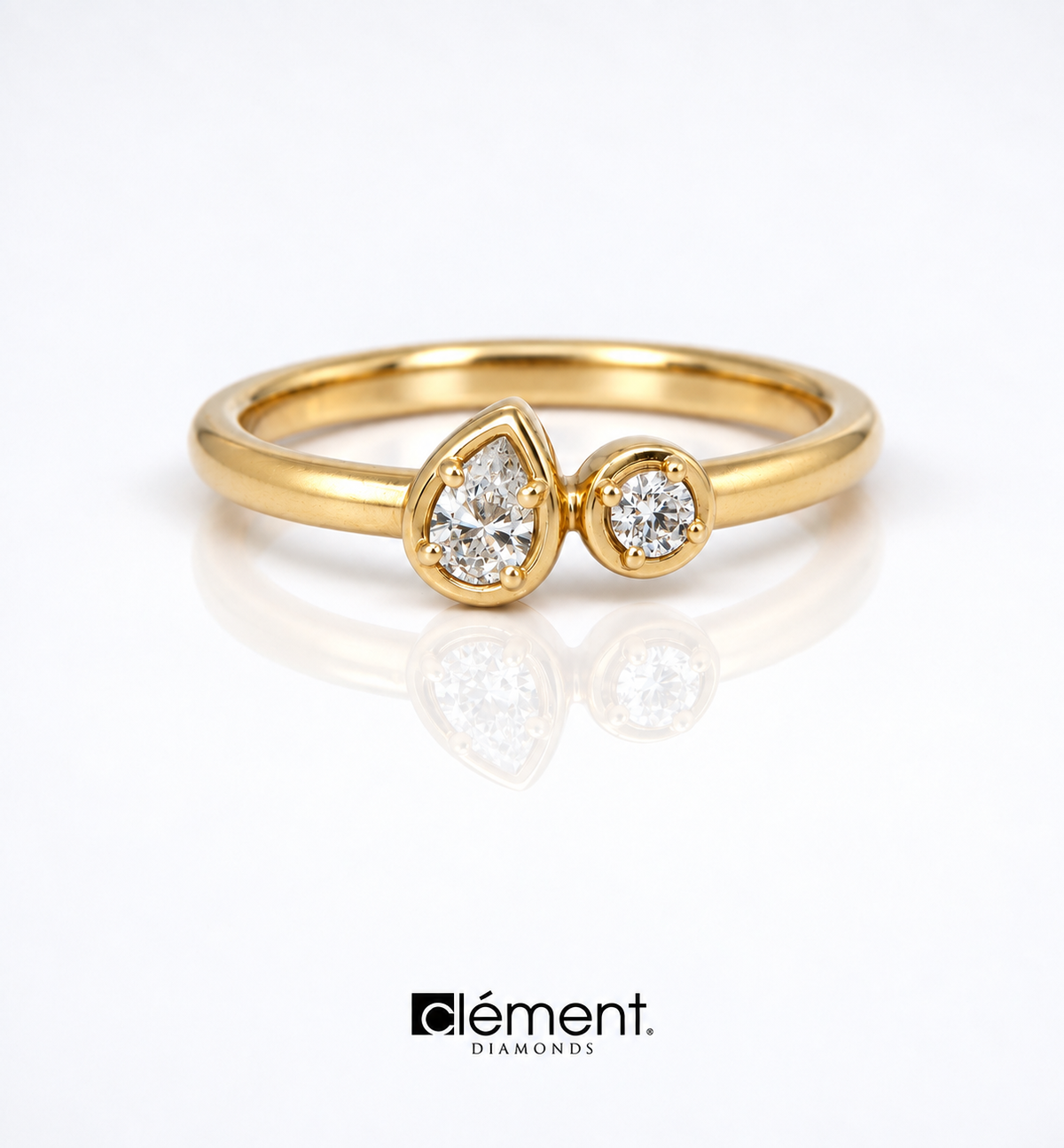 18ct Yellow Gold Natural Diamond Ring with Round and Pear Shape