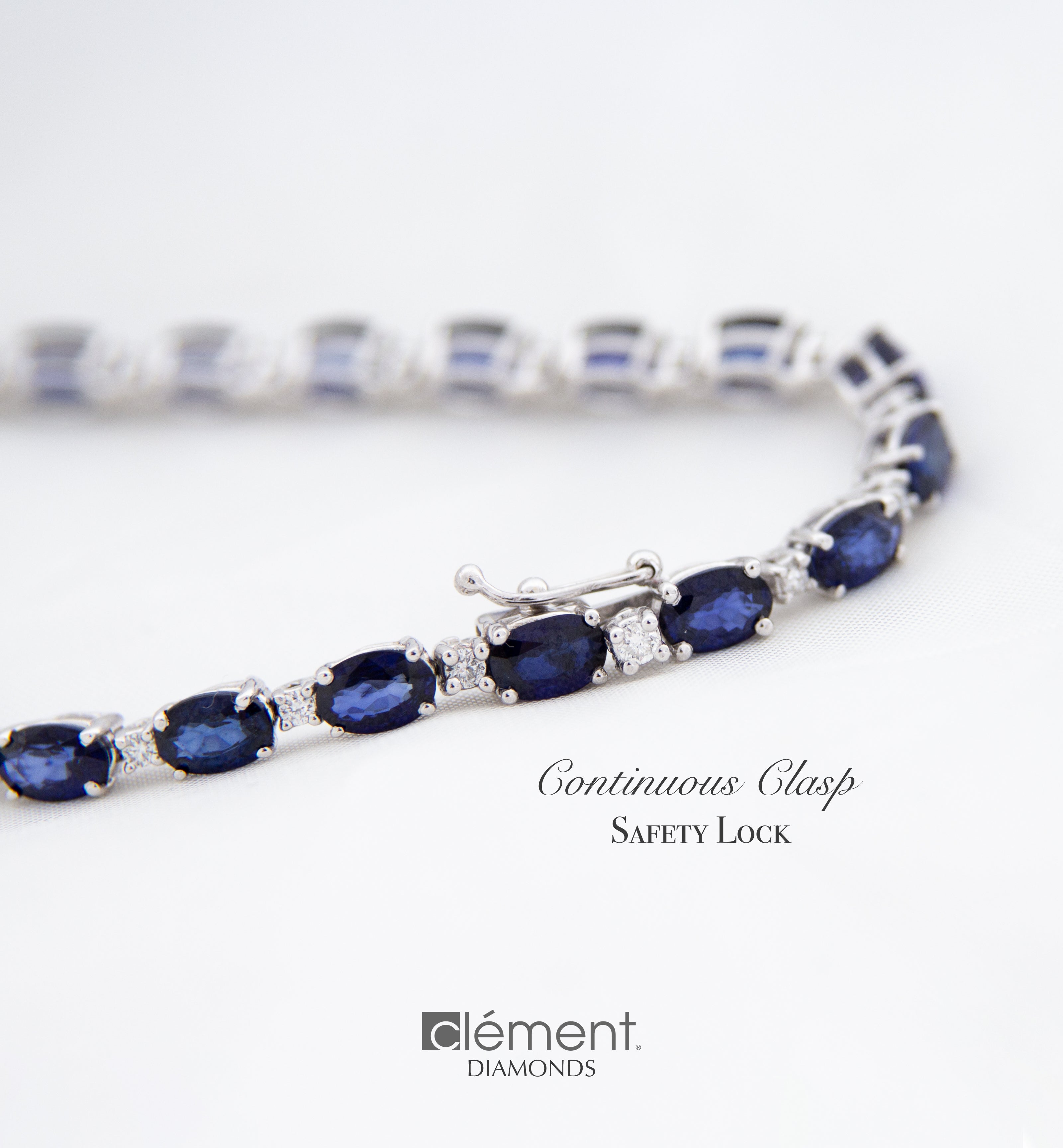 18ct White Gold Diamond & Blue Sapphire Tennis Bracelet