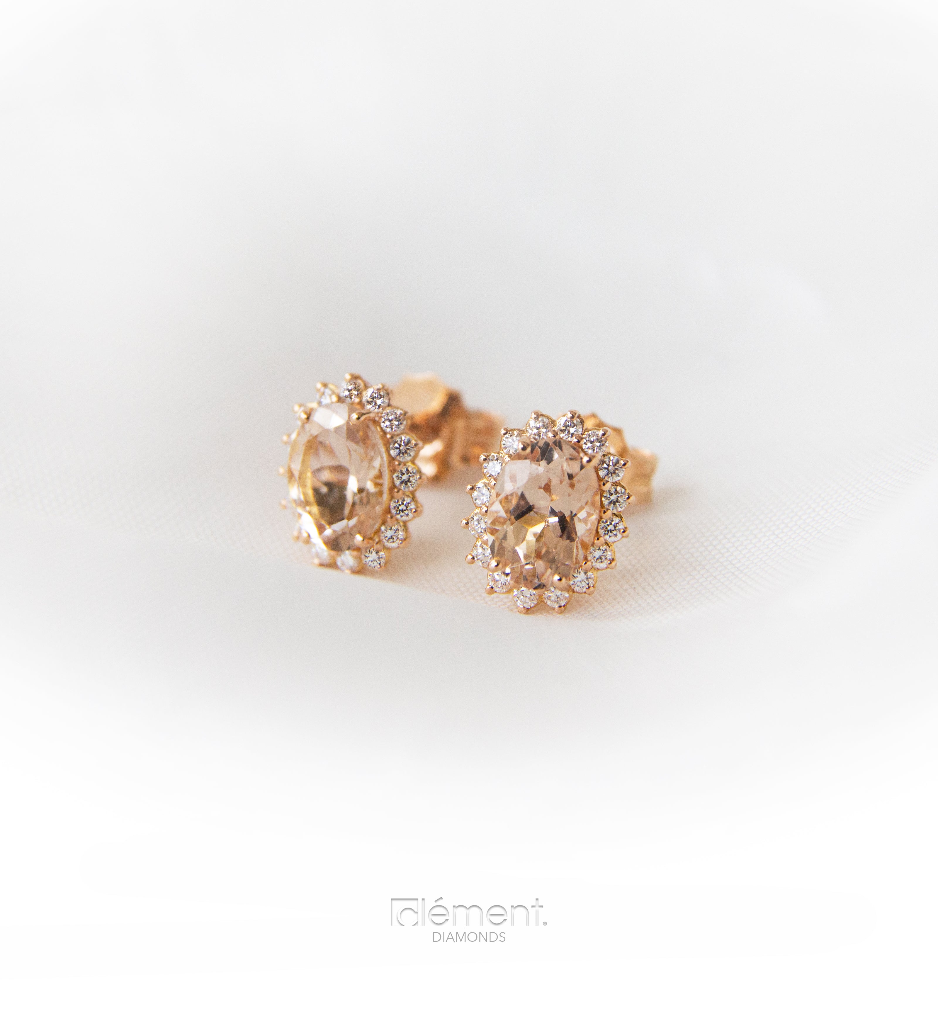 18ct Rose Gold Natural Morganite & Diamond Earrings