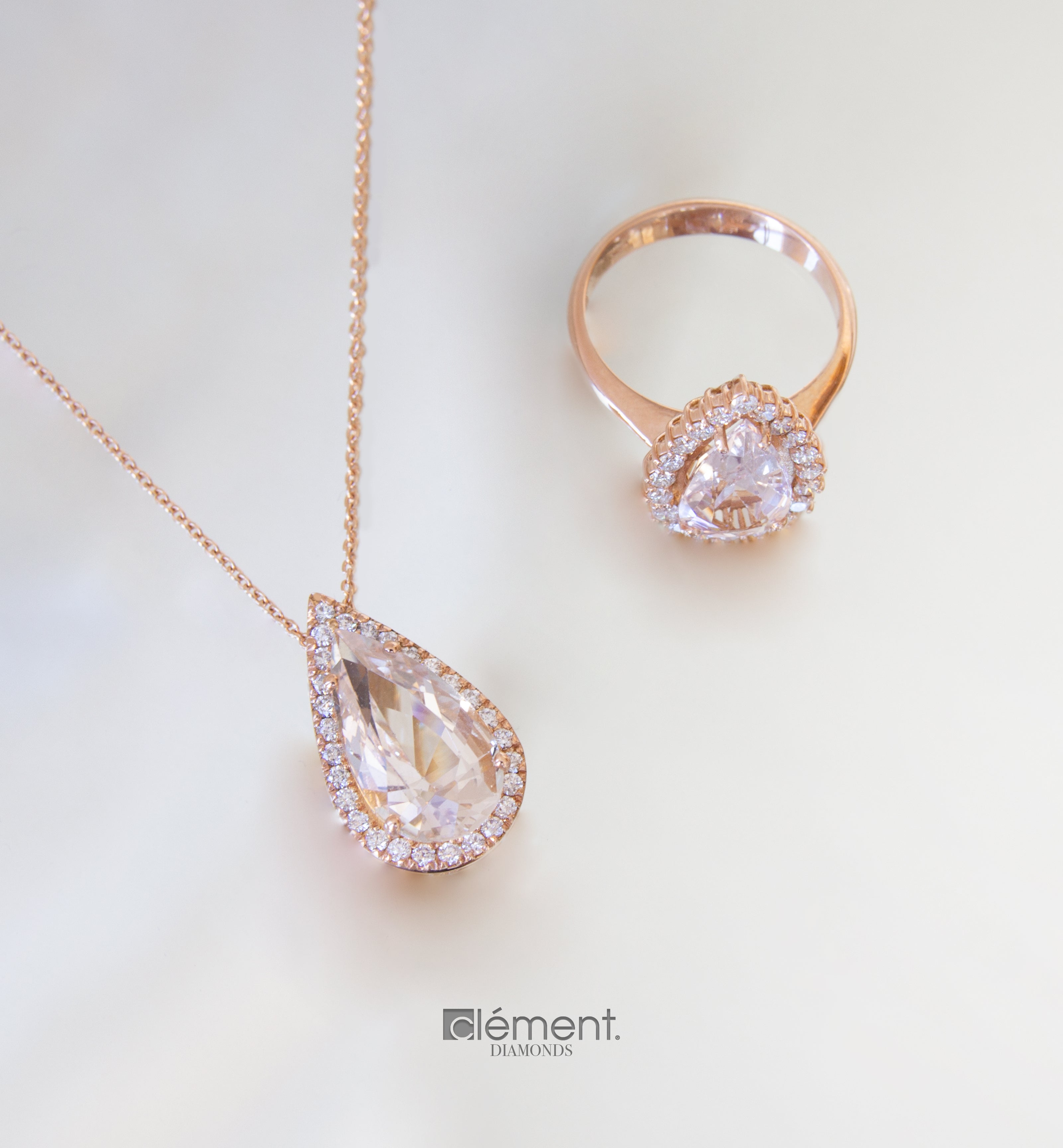 18ct Rose Gold Diamond & Morganite Drop Pendant