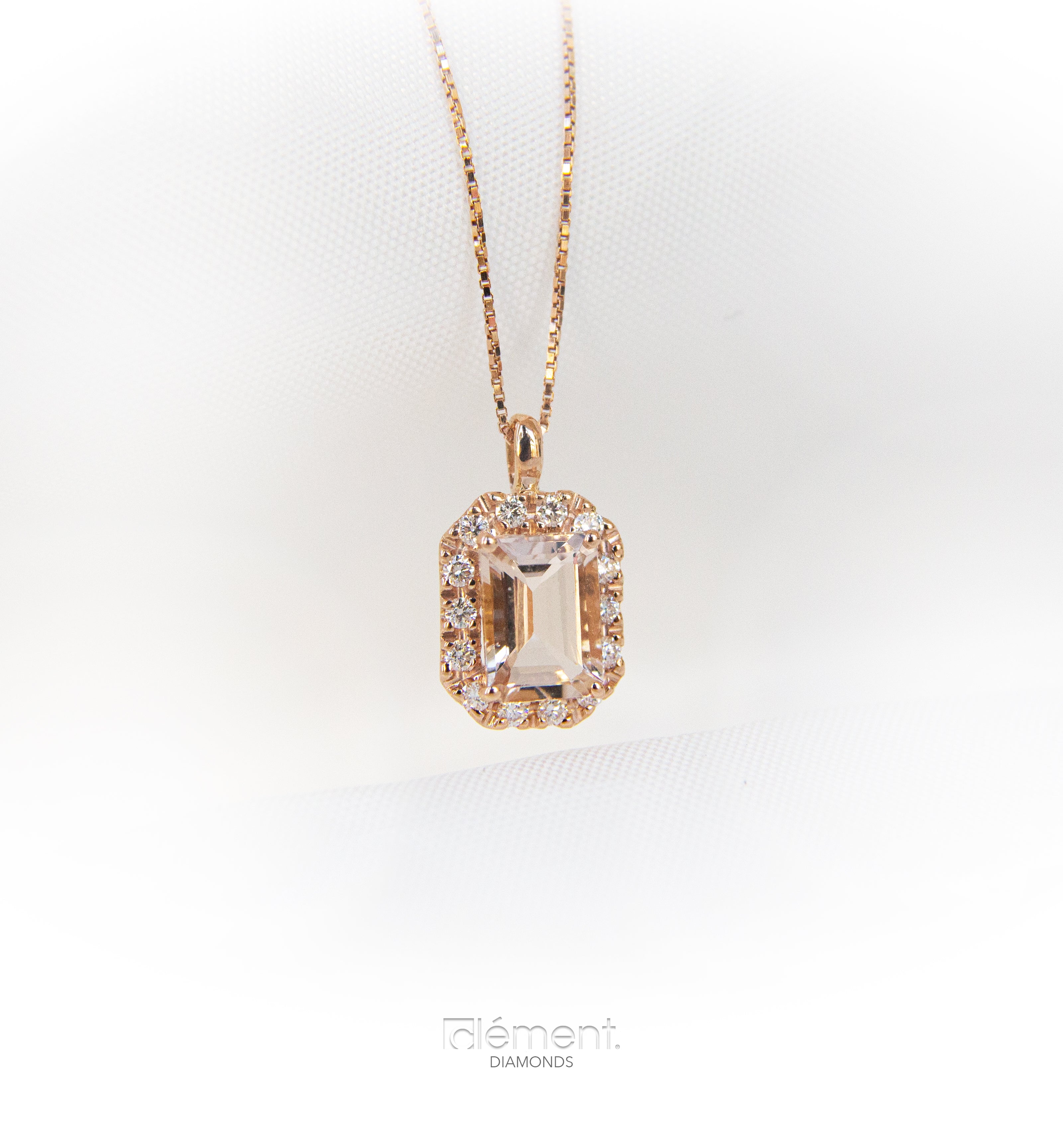 18ct Rose Gold Natural Morganite & Diamond Pendant